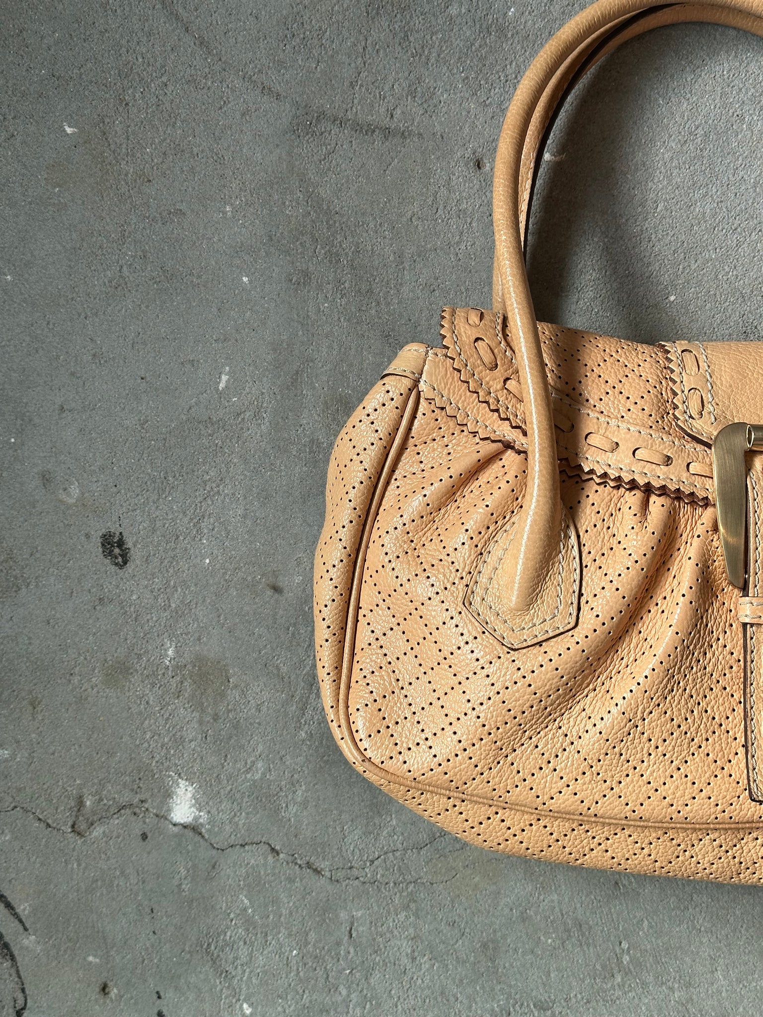 Celine Perforated Leather Shoulder Bag Beige