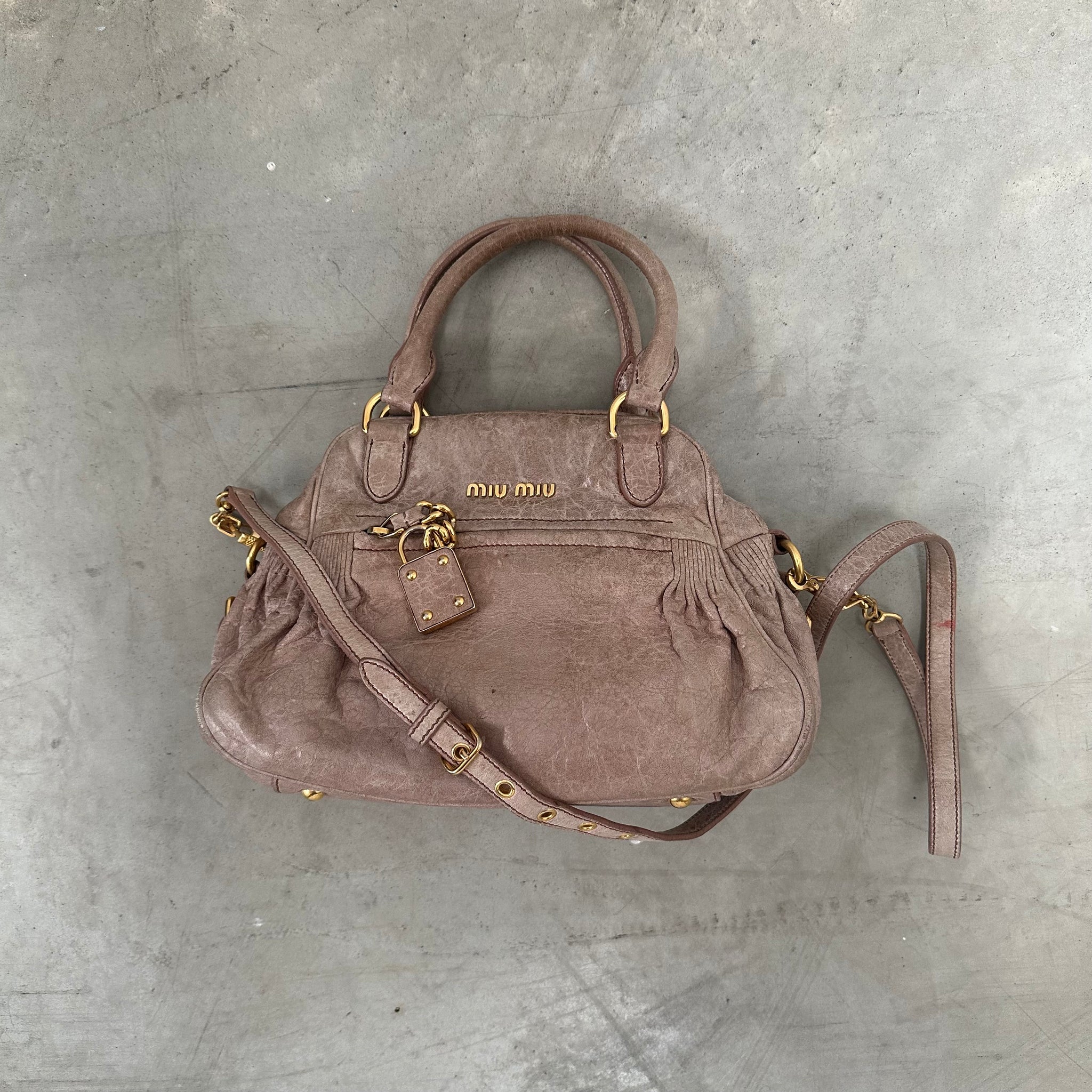 Miu Miu Beige Vitello Lux Leather Charm Crossbody / Hand Bag
