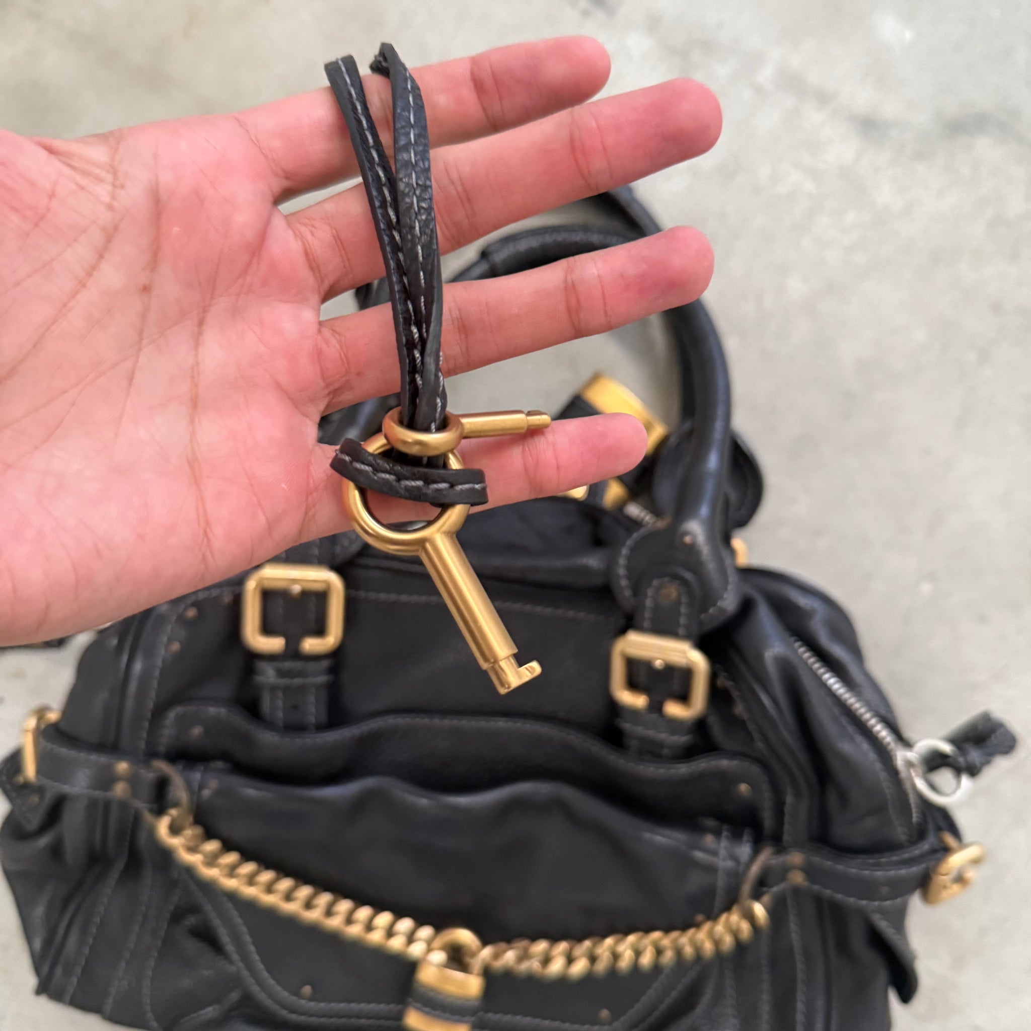Chloe Paddington Shoulder Bag Black Leather with Chain Detail