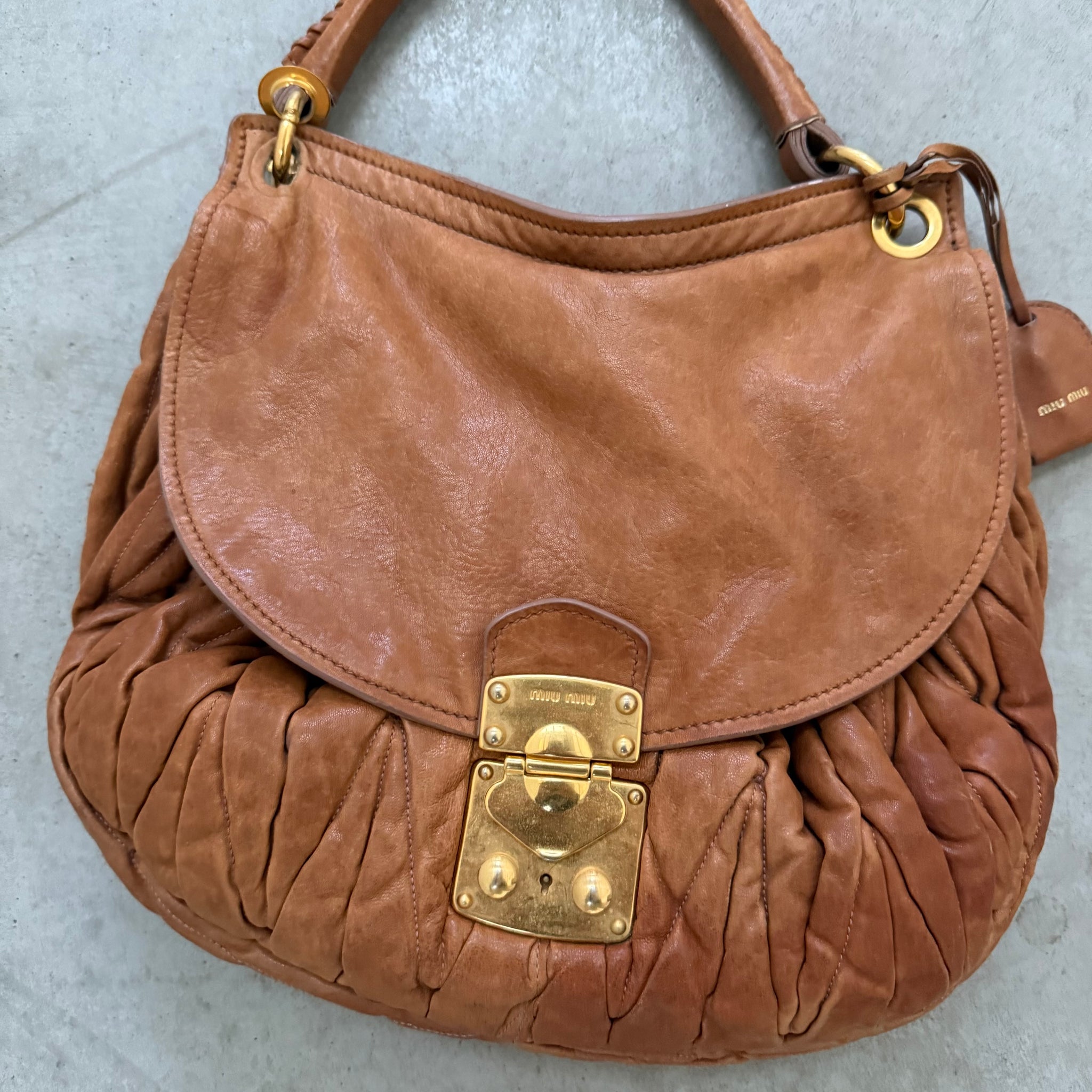 Miu Miu Matelasse Shoulder Bag Leather Bag Brown