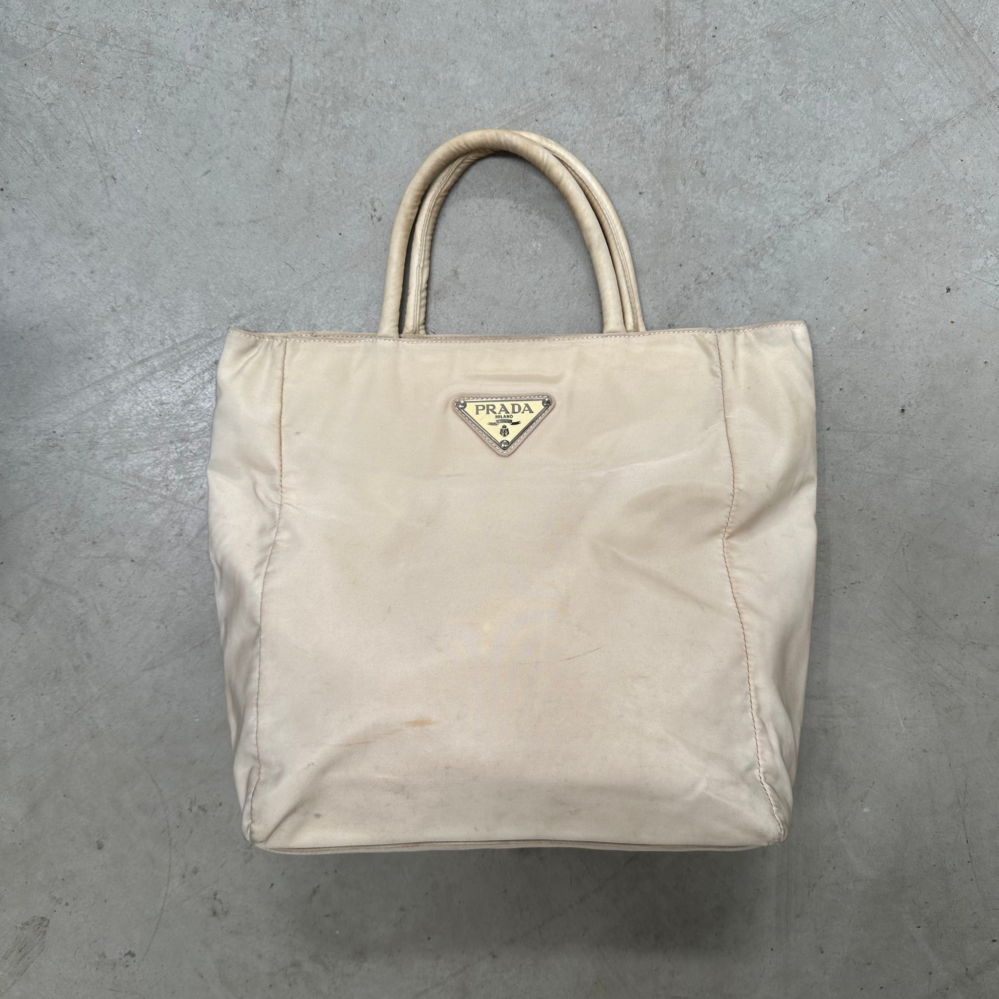 Prada  Centre Logo Tote Bag Nylon Beige