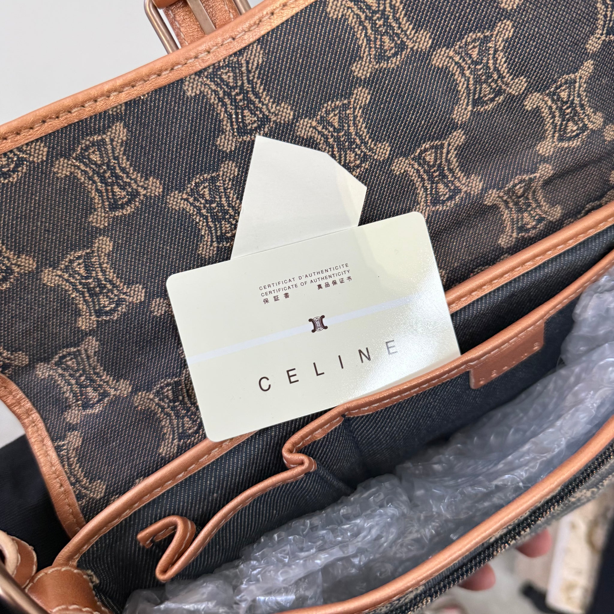 Celine Macadam Canvas Shoulder Bag Denim with Gold Chain Detail
