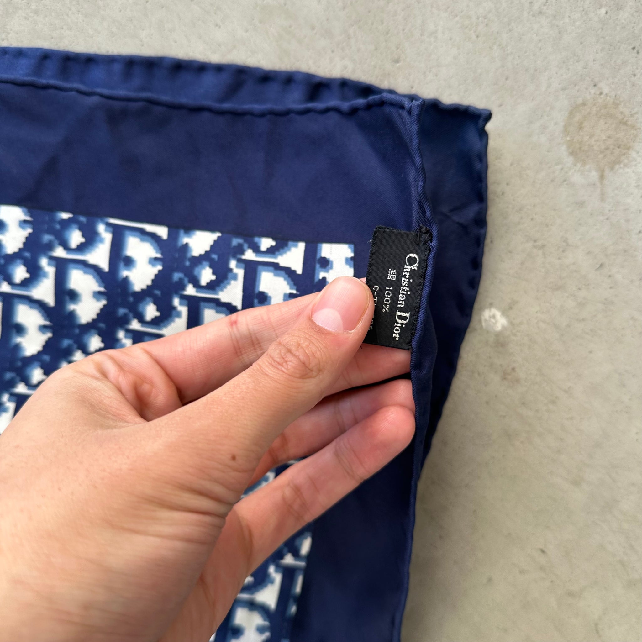 Dior Monogram Navy Blue Silk Scarf