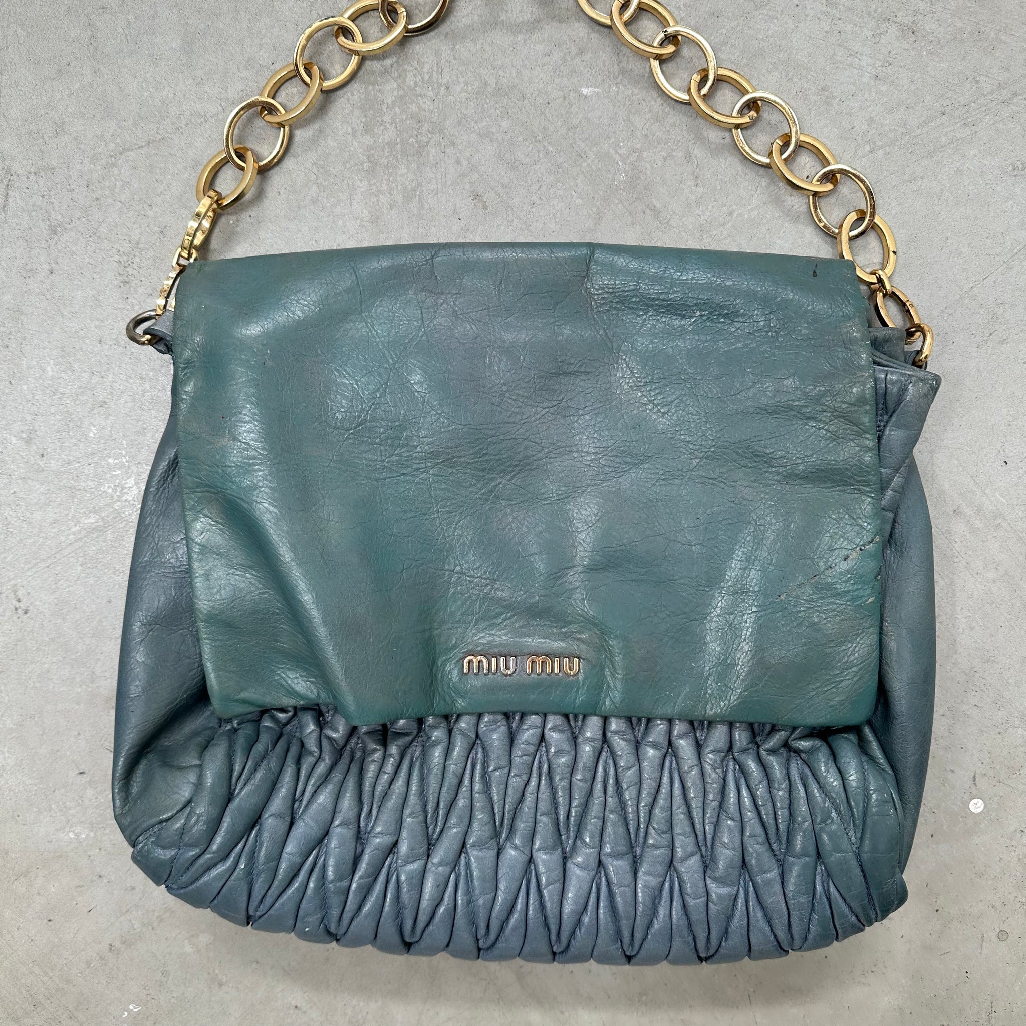 Miu Miu Chain Wrinkle Underarm Bag Blue Leather