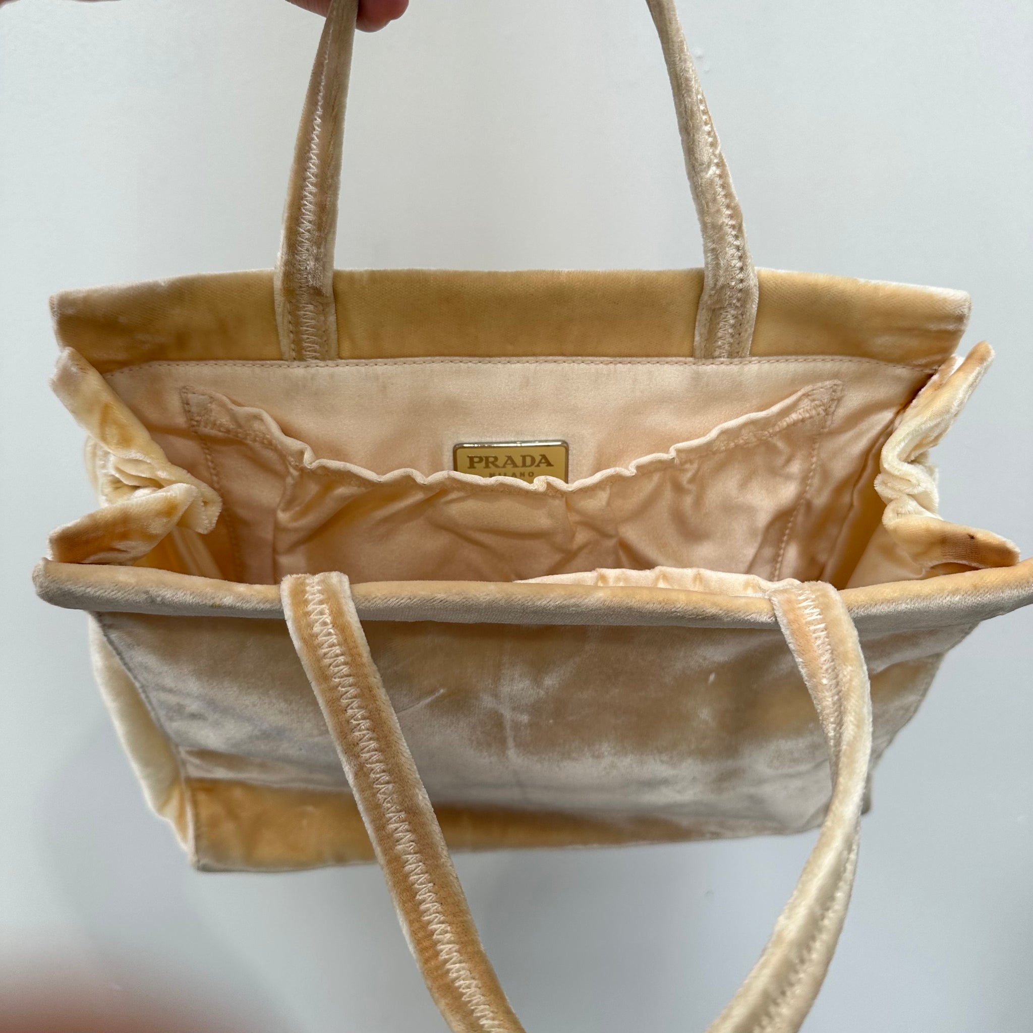 Prada Side Logo Mini Hand Bag Velvet Beige