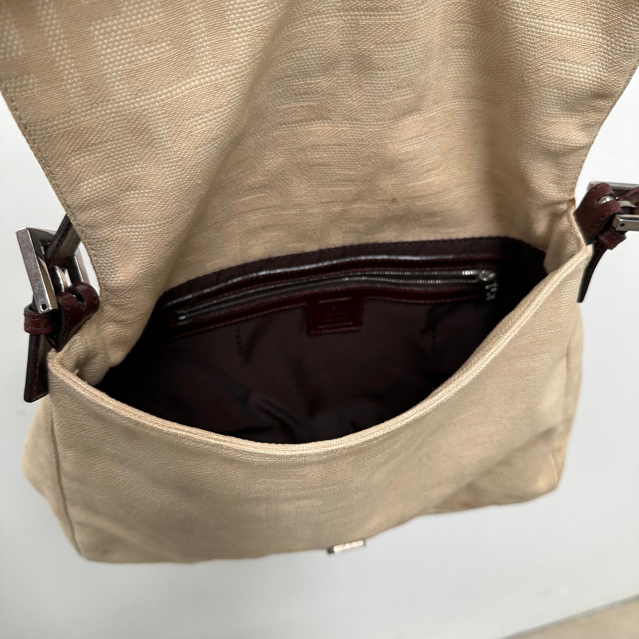 Fendi Zucca Canvas Mamma Baguette Beige Shoulder Bag