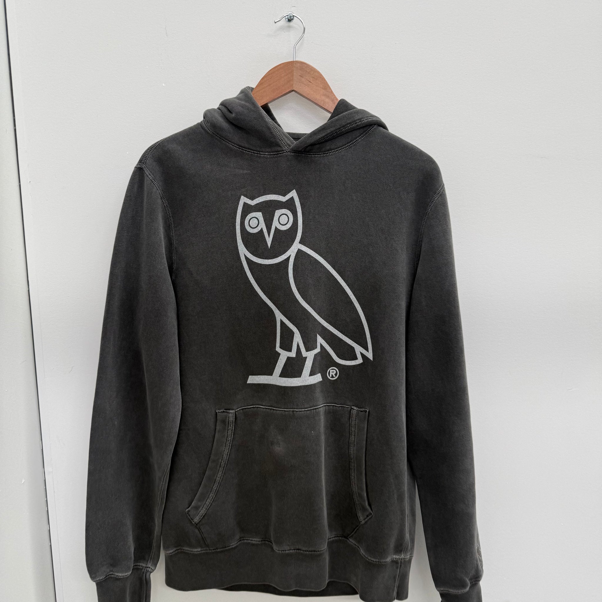 OVO Washed Black Front Logo Hoodie (Size M)