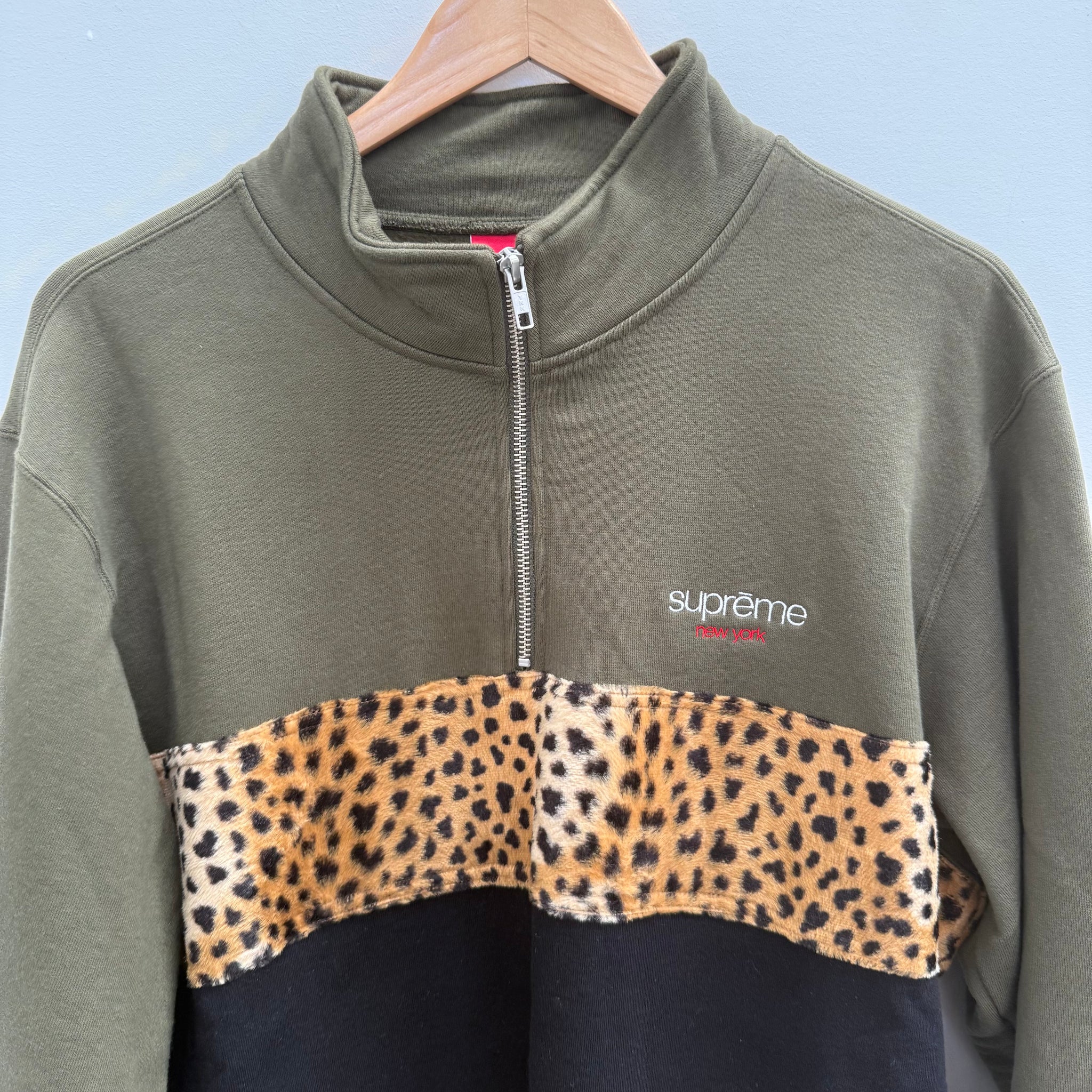 Supreme Leopard Half Zip Sweater Olive (Size L)