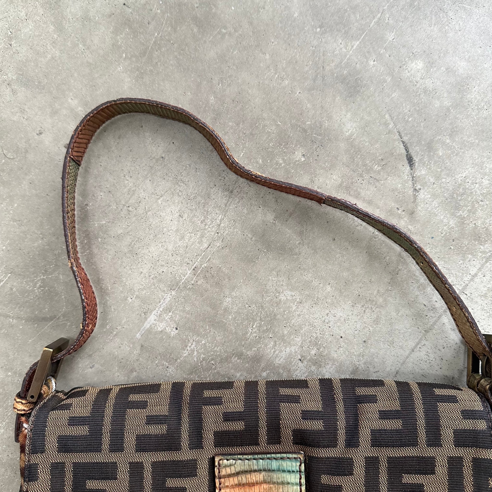 Fendi Leopard Zucca Baguette with Exotic Lizard Detailing