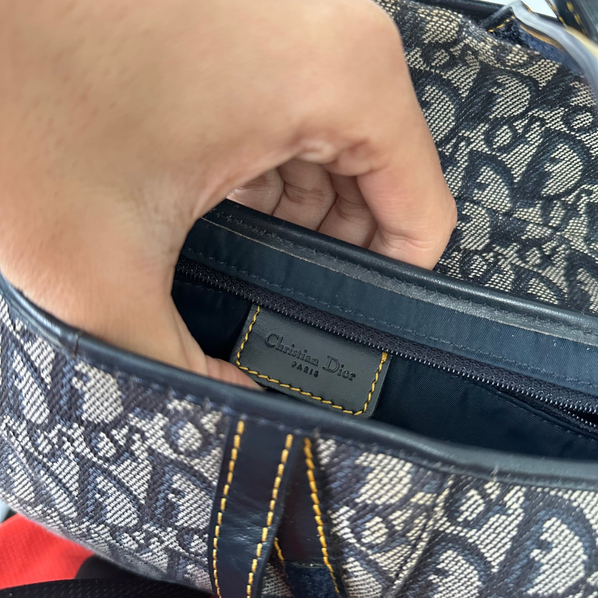 Dior Trotter Saddle Shoulder Bag Canvas Leather Navy Silver Hardware (2003)