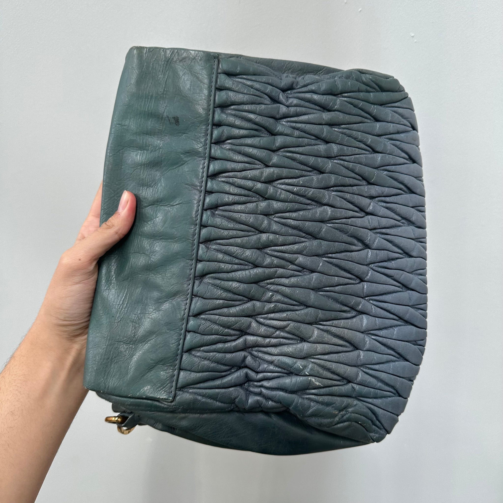 Miu Miu Chain Wrinkle Underarm Bag Blue Leather