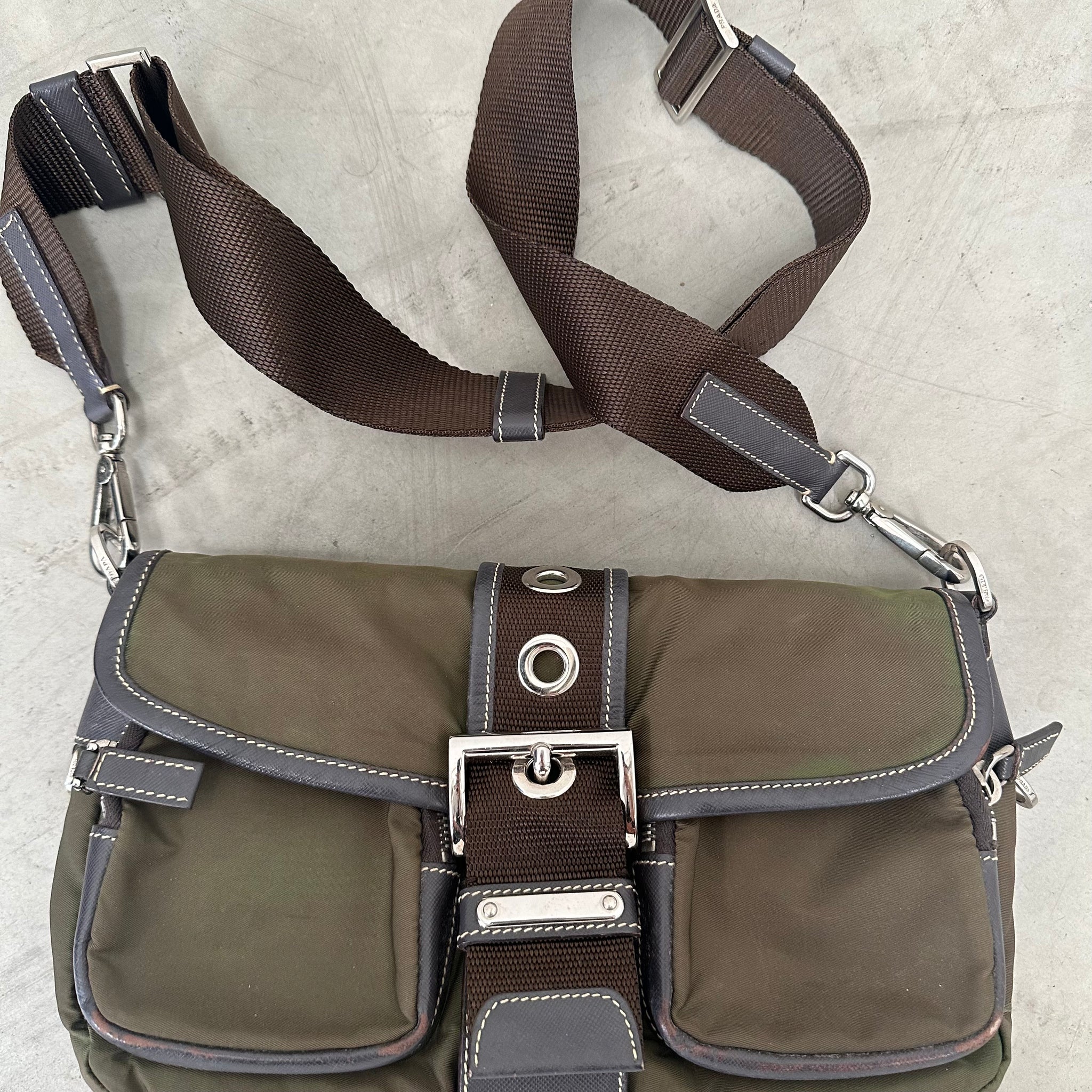 Prada Green Front Buckle Messenger / Crossbody Bag