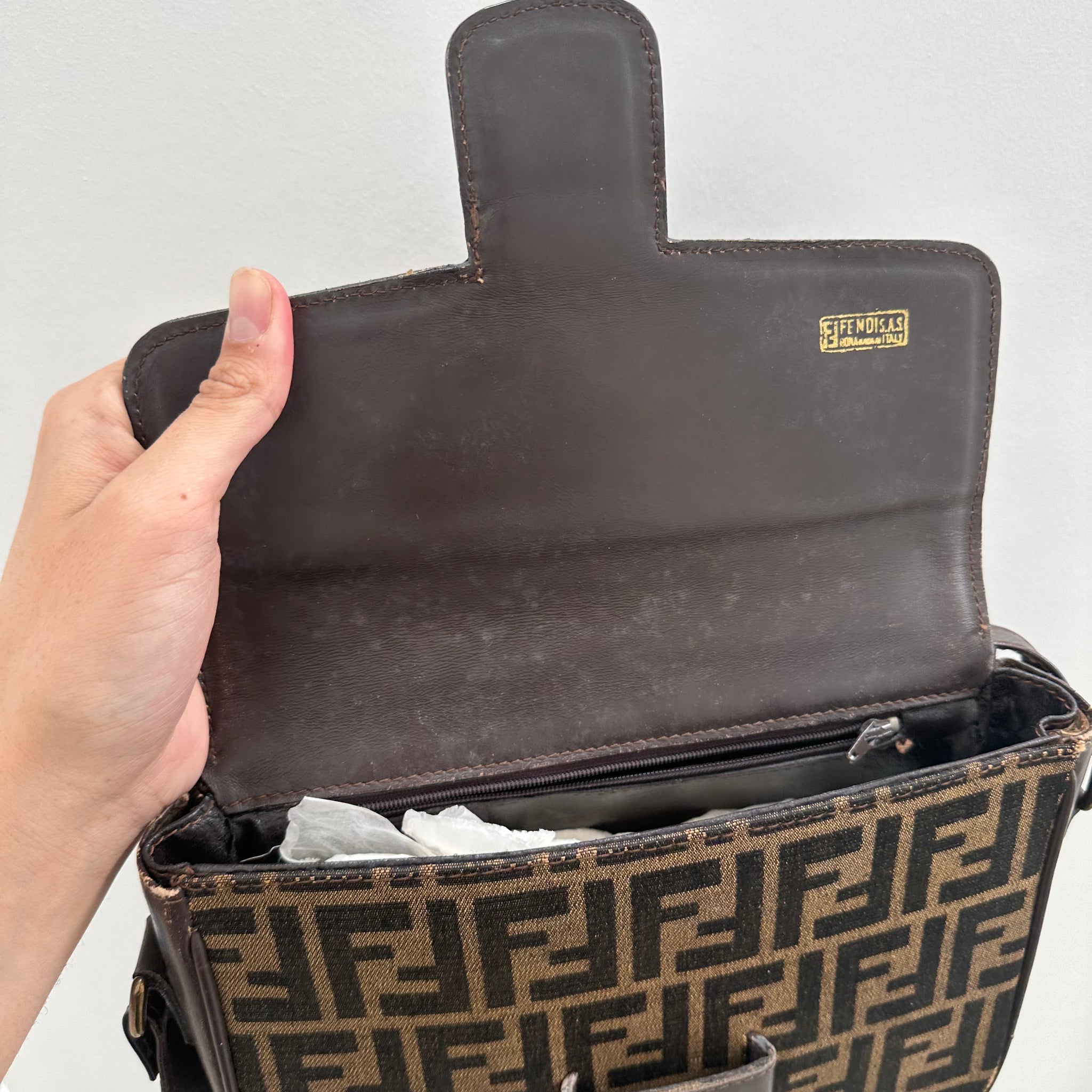 Fendi Zucca Canvas Crossbody Bag Leather