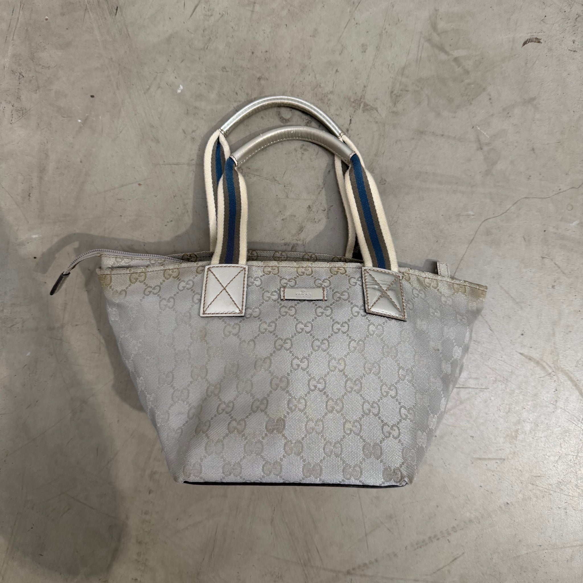 Gucci Bucket Hand Bag Silver Canvas