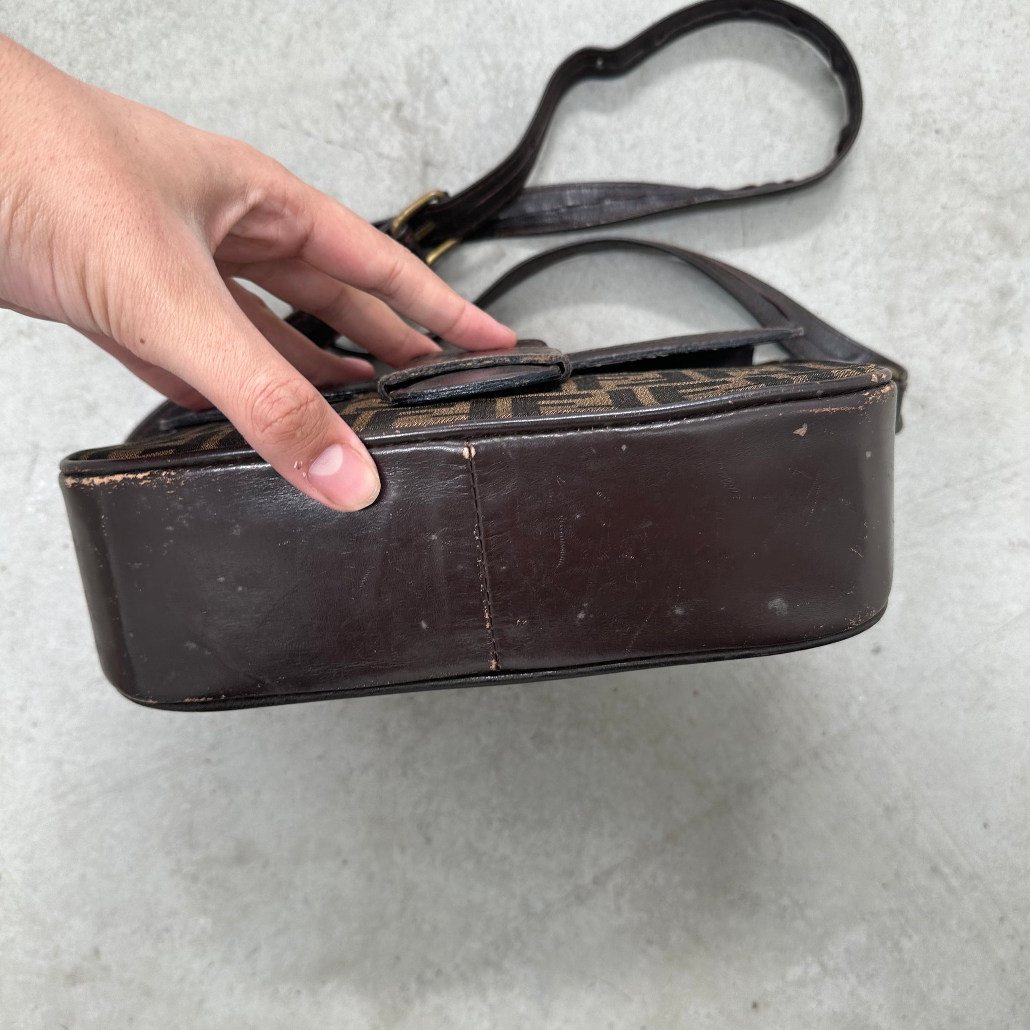 Fendi Zucca Canvas Crossbody Bag Leather