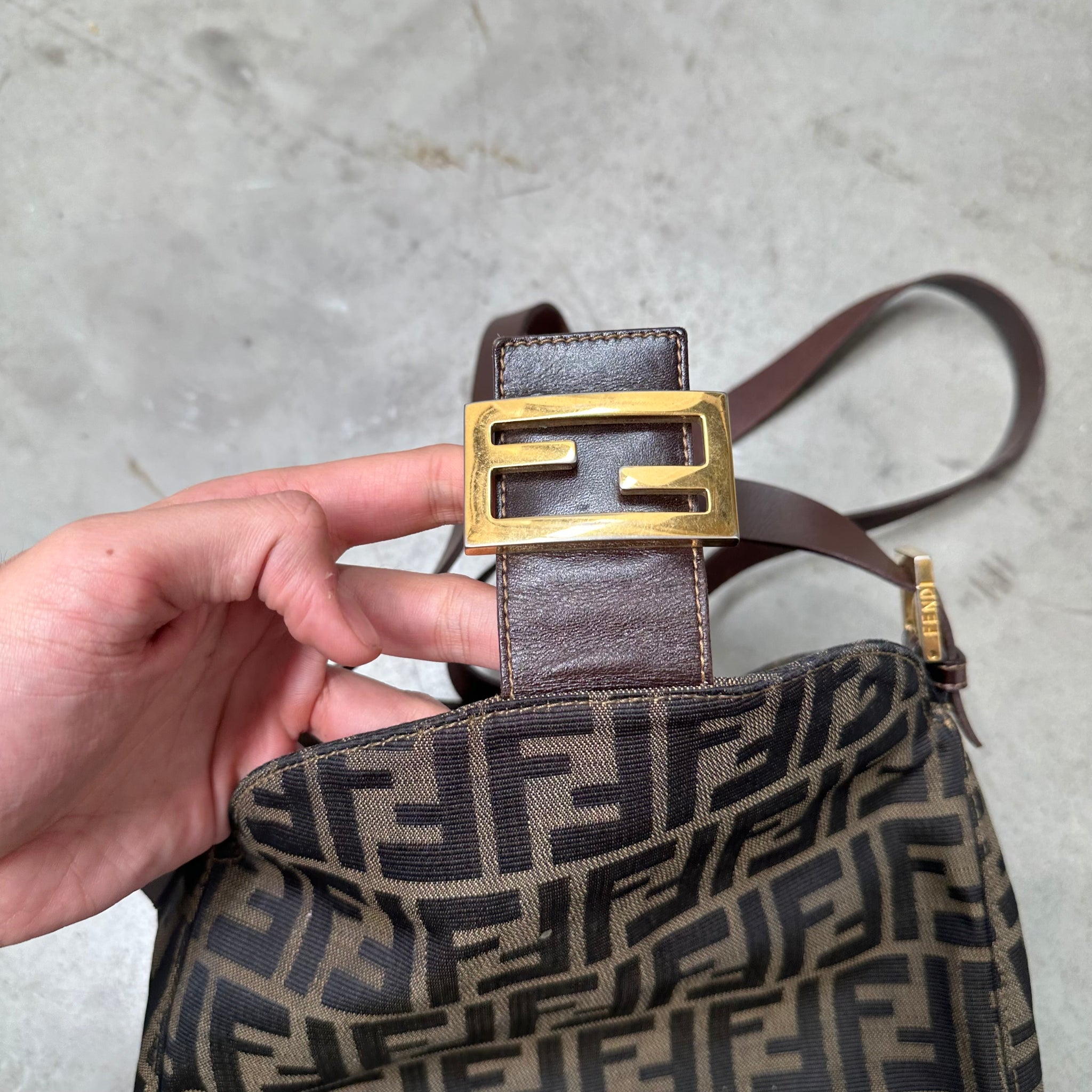 Fendi Zucca Baguette with Gold Hardware