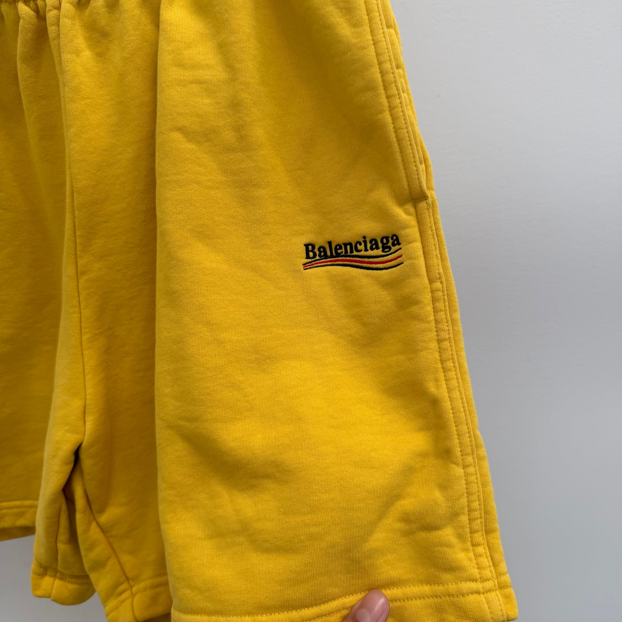 Balenciaga Embroided Campaign Yellow Logo Shorts (Size S)