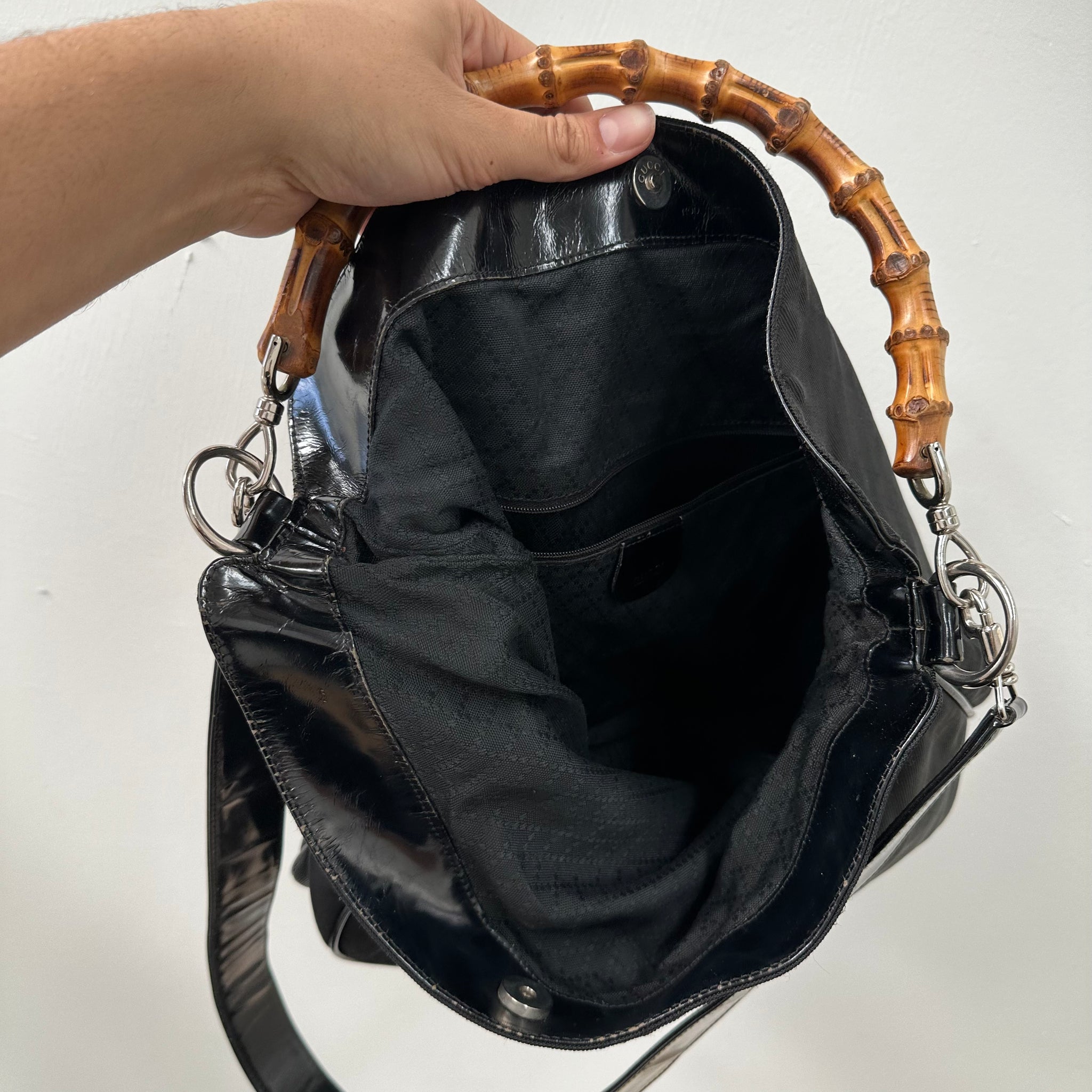 Gucci Bamboo with Strap Shoulder Bag Nylon Black