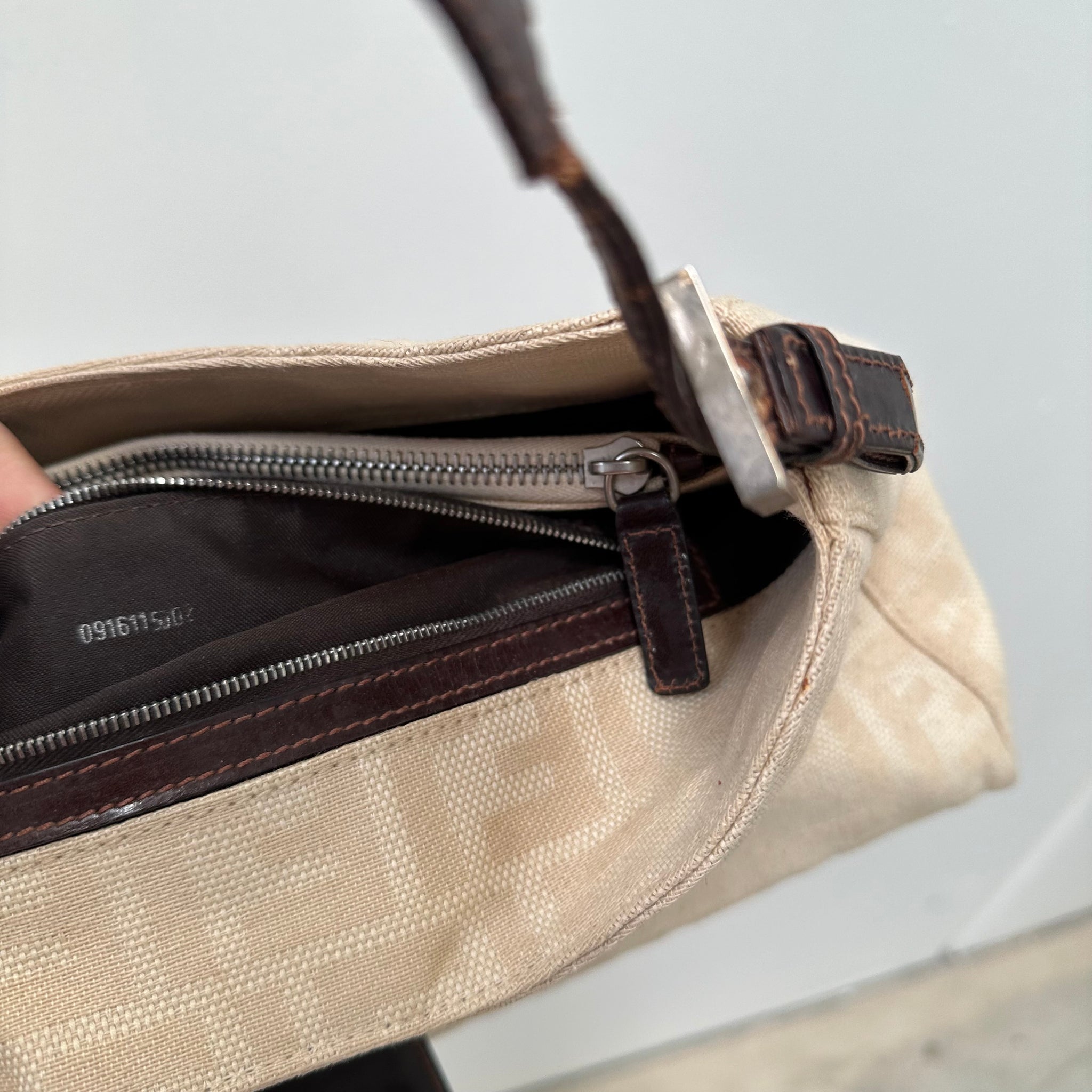 Fendi Zucca Canvas Mamma Baguette Shoulder Bag Cream
