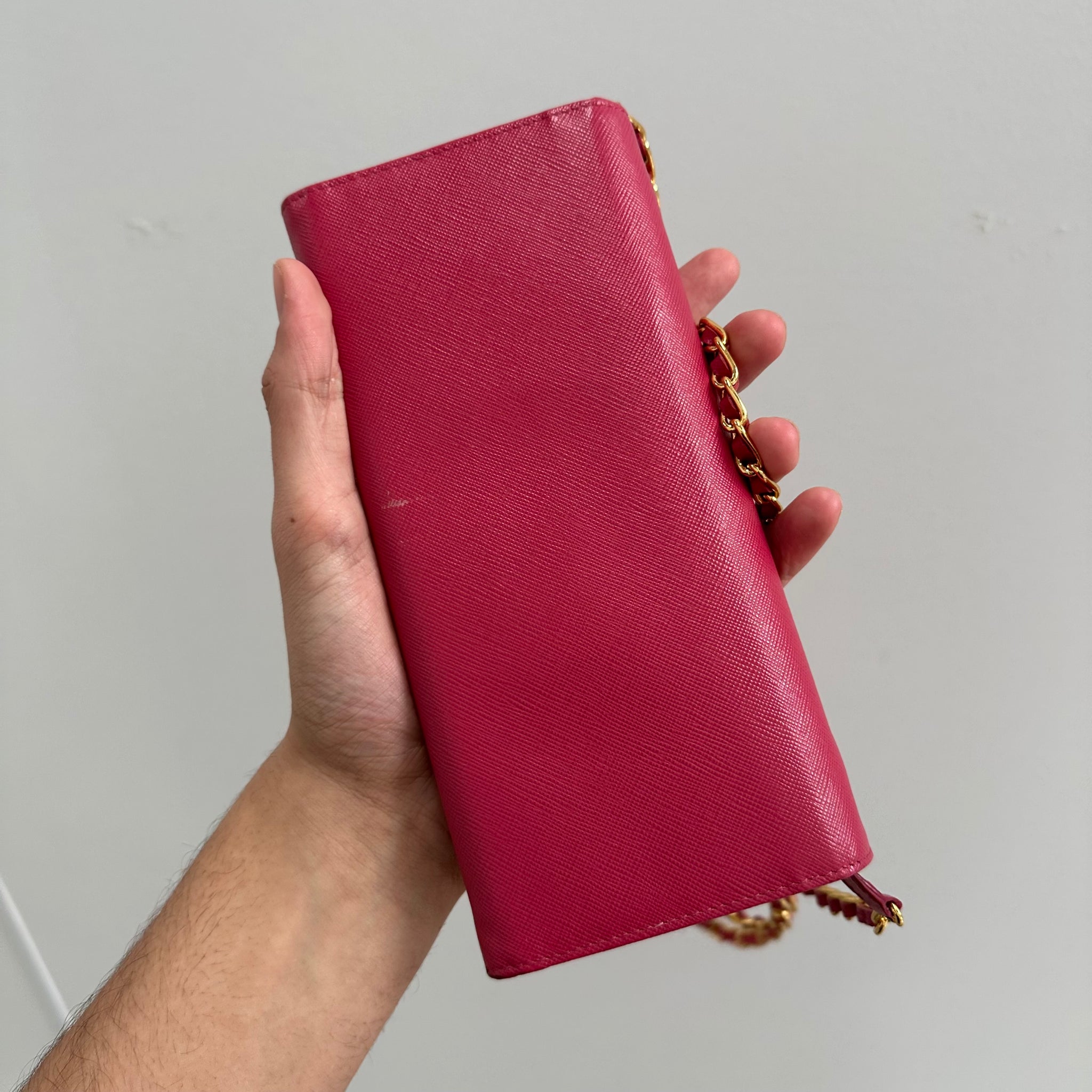 Prada Saffiano Pink Leather Crossbody Wallet on Chain Bag