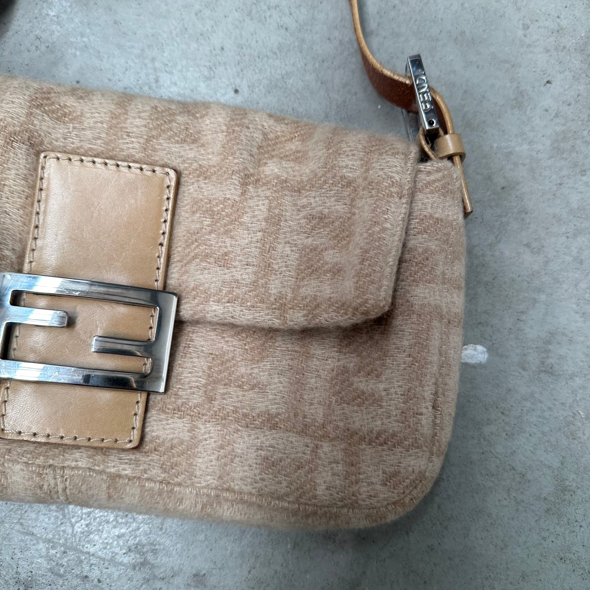 Fendi Wool Baguette Shoulder Bag