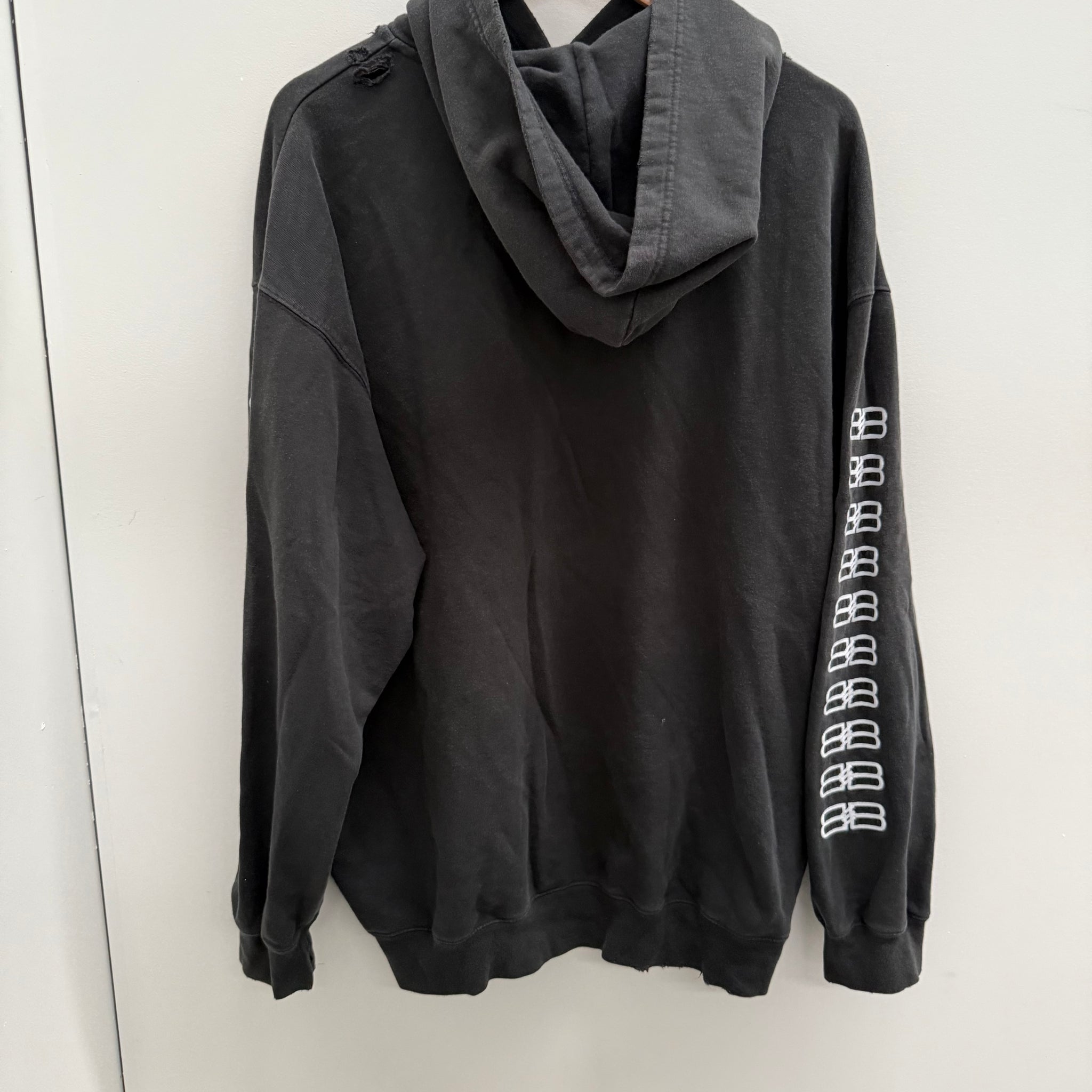 Balenciaga BB Paris Icon Distressed Medium Fit Hoodie Black (Size L)