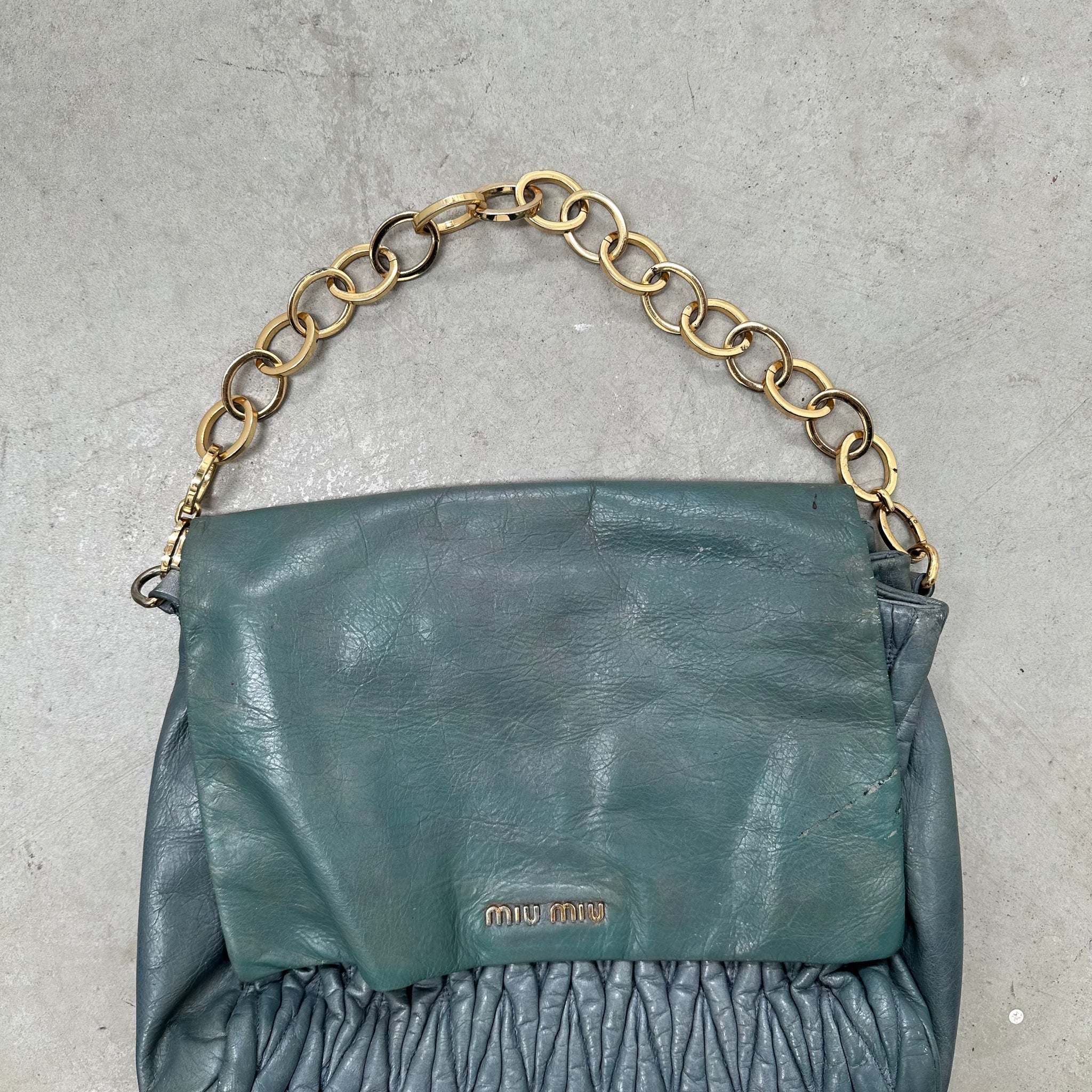 Miu Miu Chain Wrinkle Underarm Bag Blue Leather