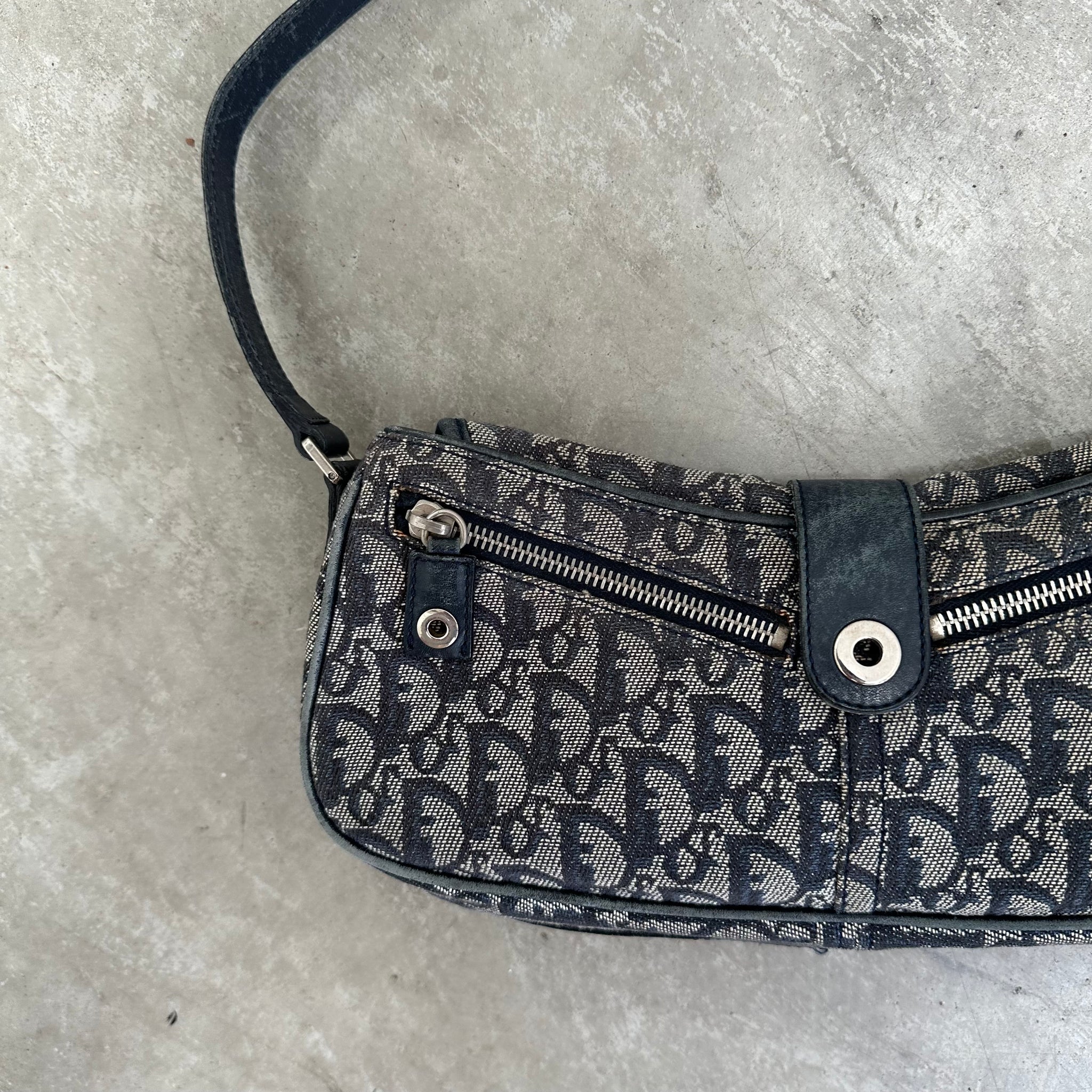 Dior Vintage Trotter Shoulder Bag Diorissimo Canvas
