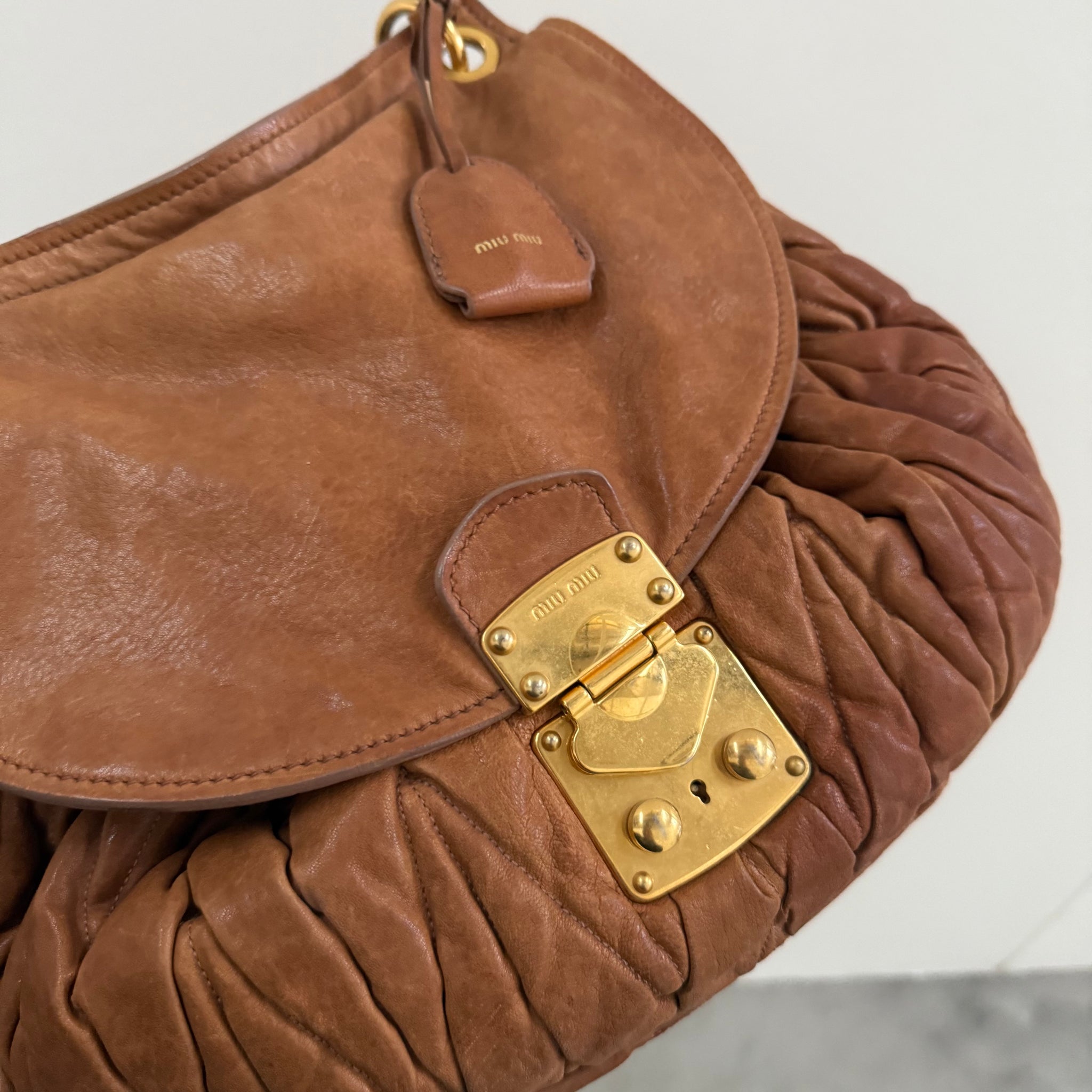 Miu Miu Matelasse Shoulder Bag Leather Bag Brown