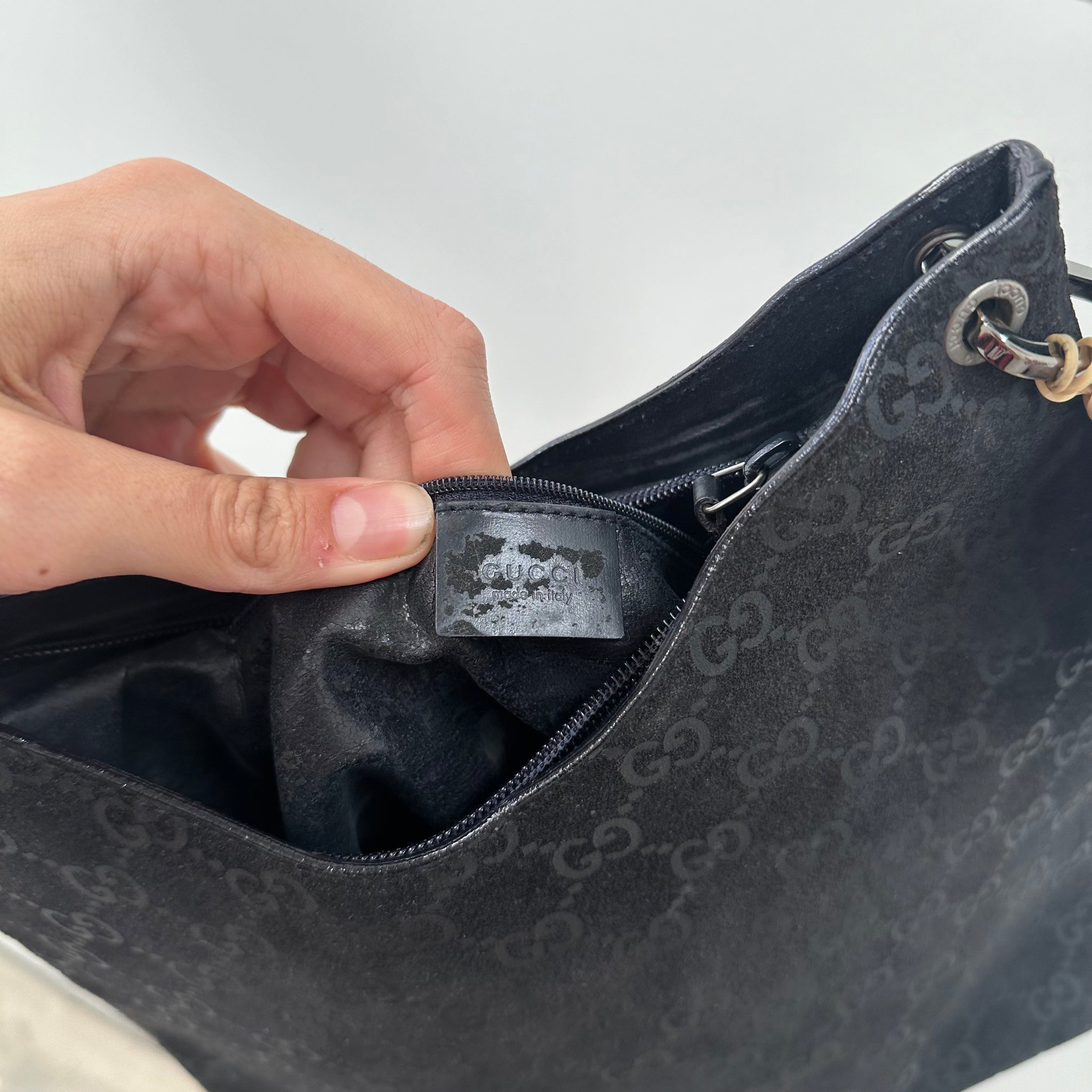 Gucci Bamboo Suede Shoulder Bag Black