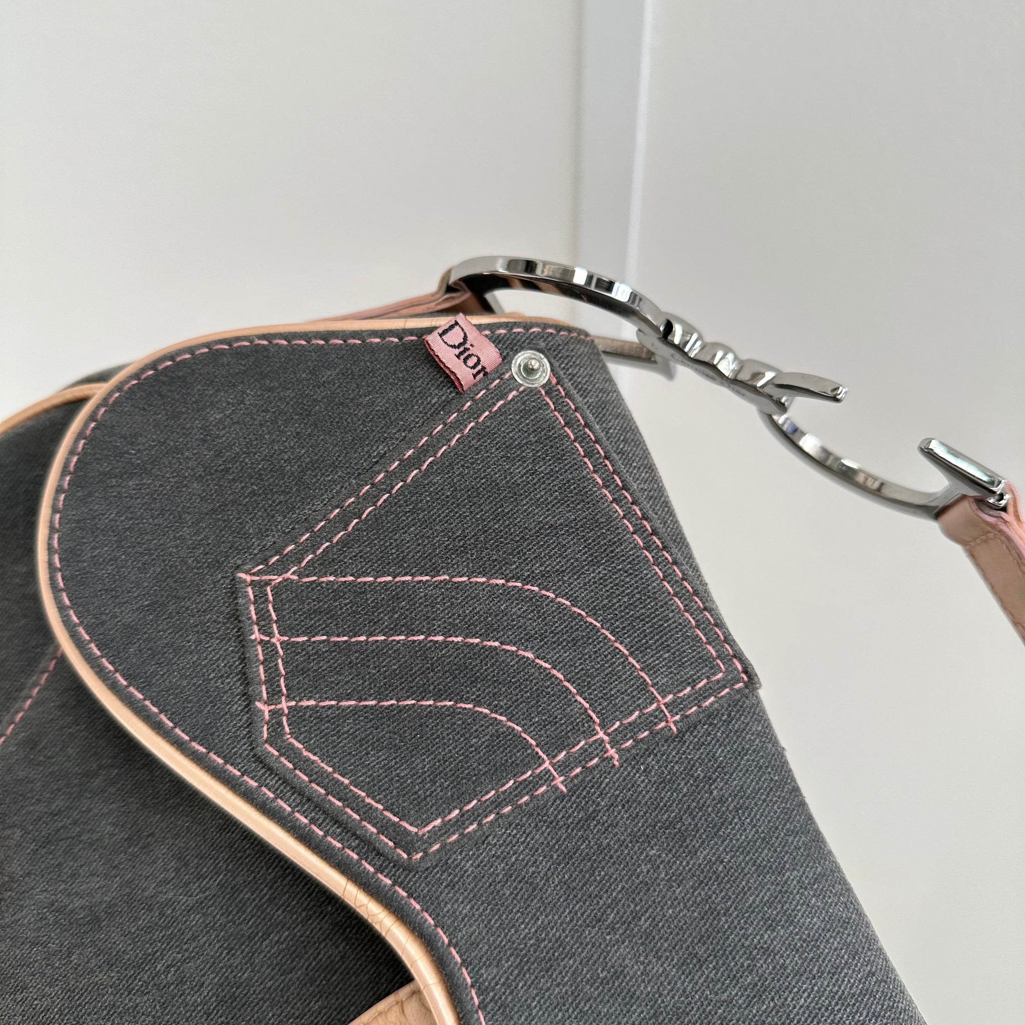 Dior Denim Blue Saddle Shoulder Bag Navy Silver Hardware (2004)