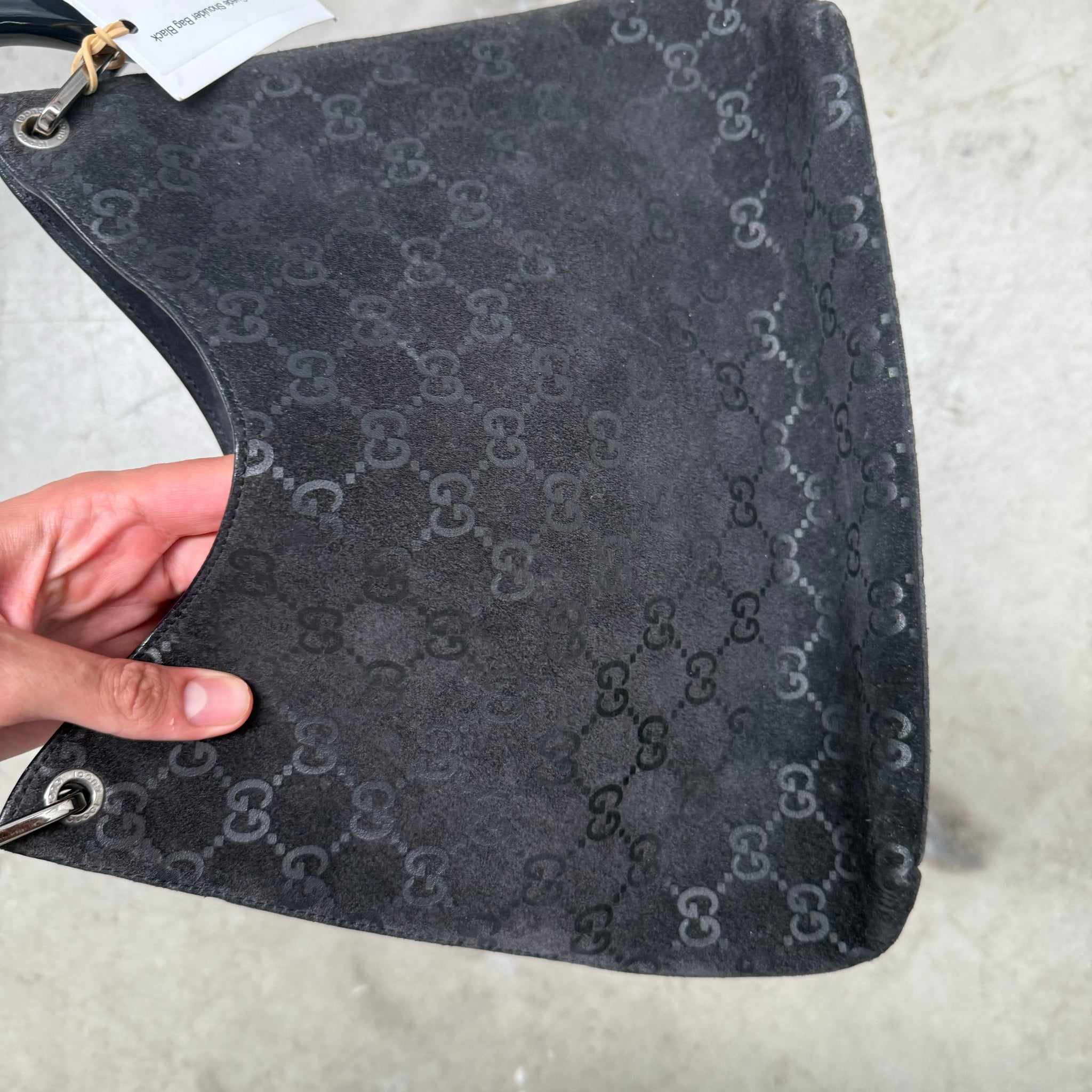Gucci Bamboo Suede Shoulder Bag Black