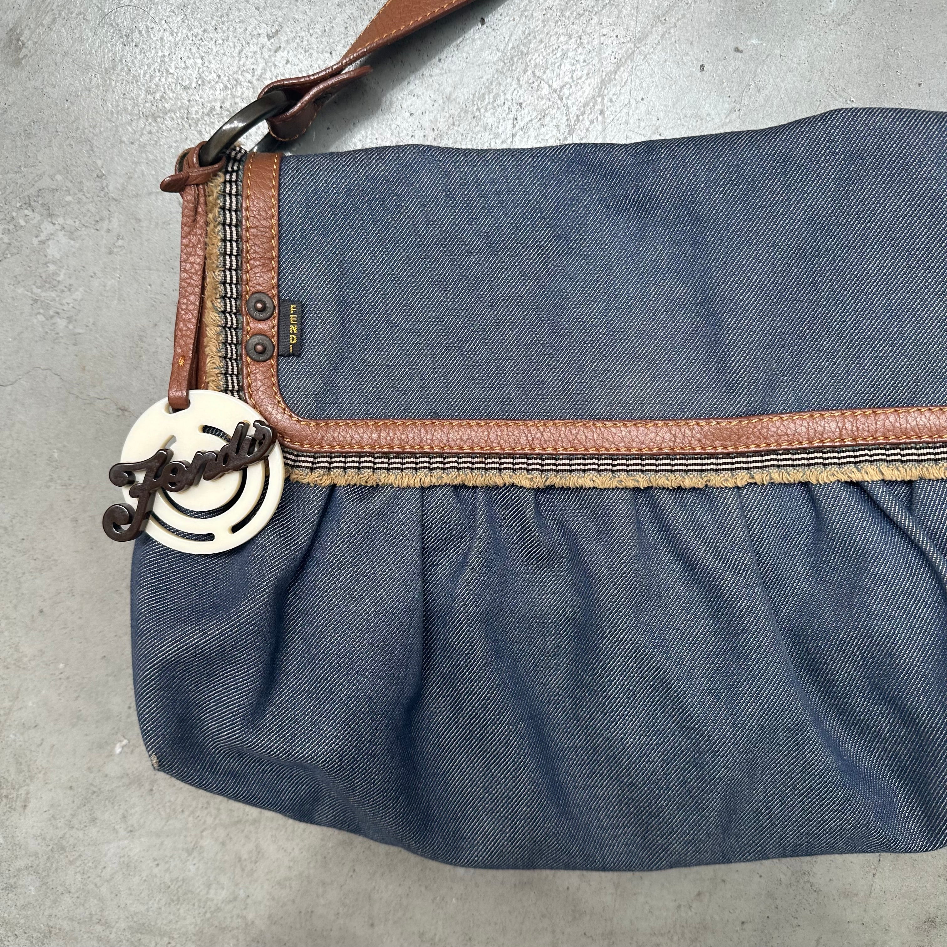 Fendi Chef Shoulder Bag Denim Blue Hobo Bag