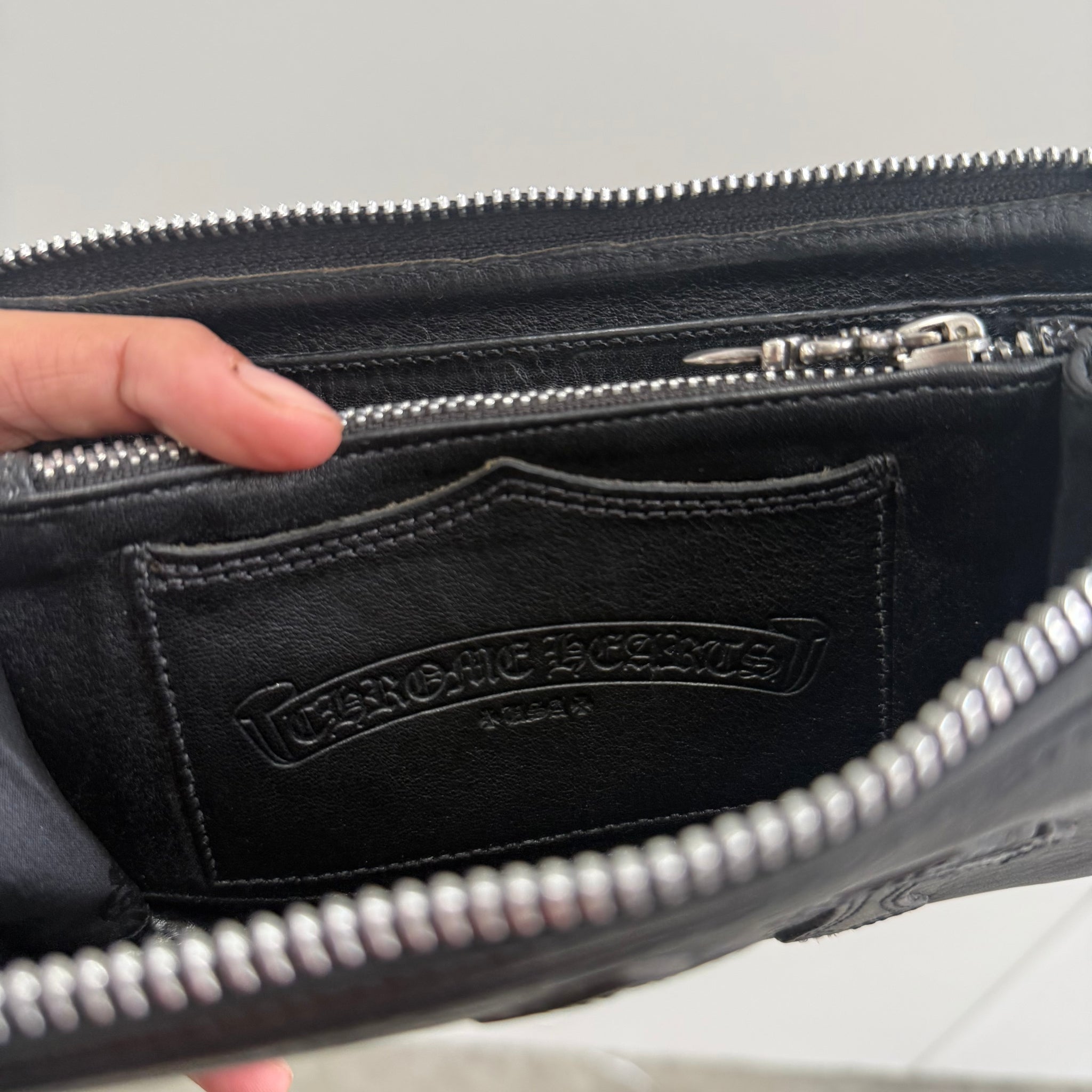 Chrome Hearts Triple Cross Black Zip Wallet