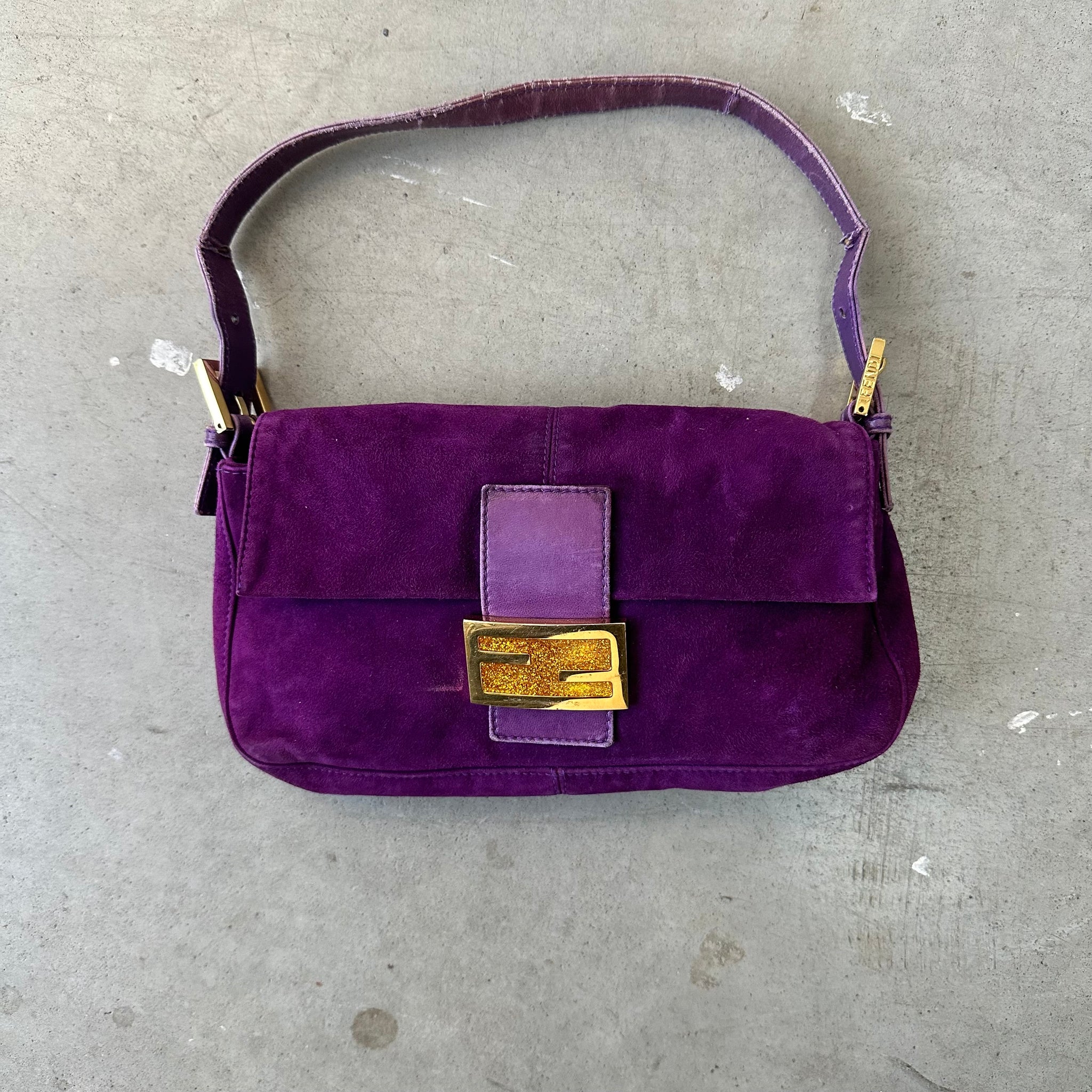 Fendi Purple Suede Baguette Bag
