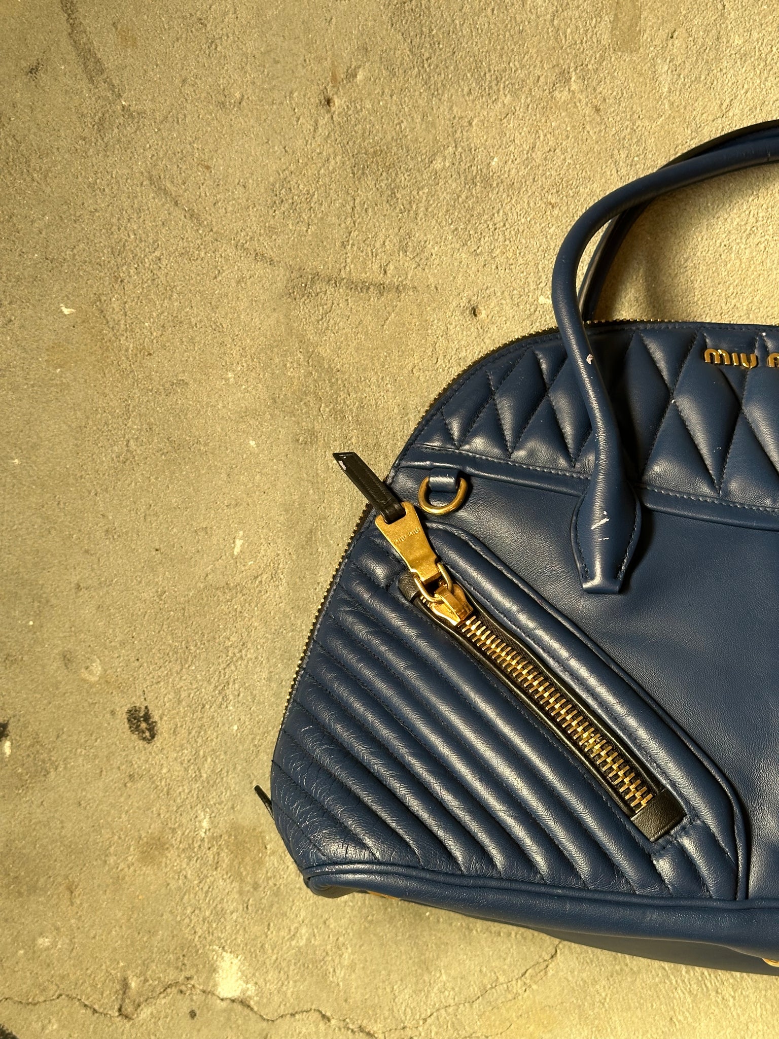 Miu Miu Biker Bugatti Dome Shoulder Bag Blue