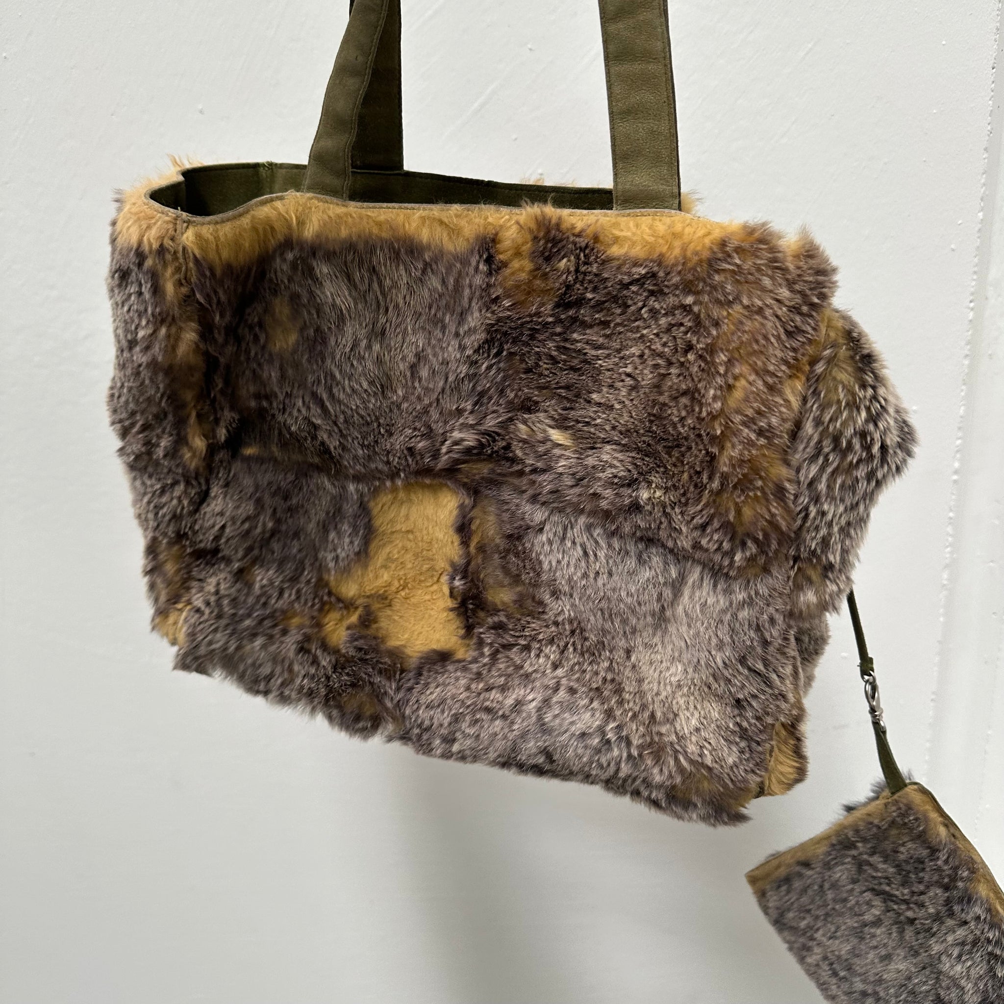 Chanel CC Logo Khaki Fur Tote Bag