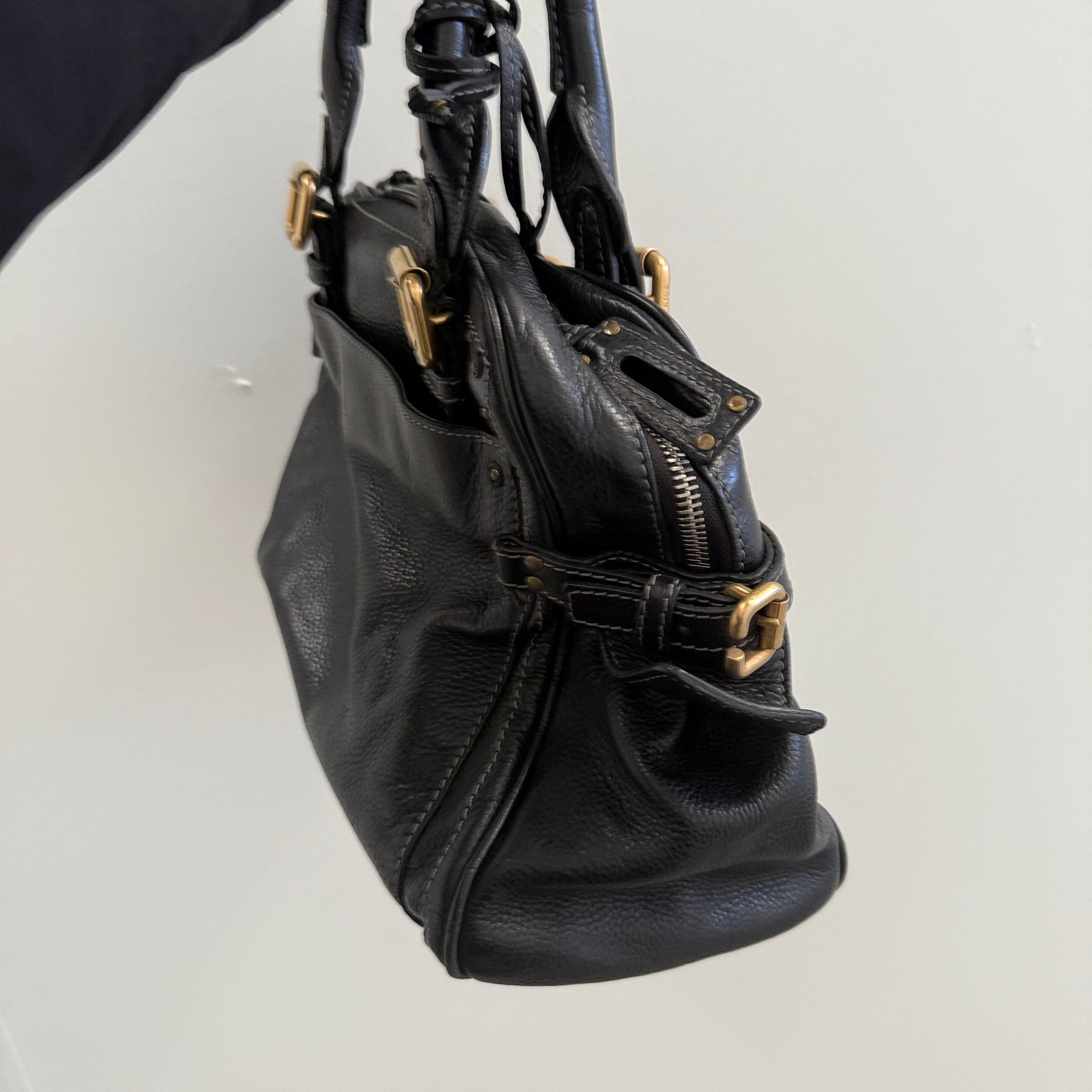 Chloe Paddington Shoulder Bag Black Leather with Chain Detail