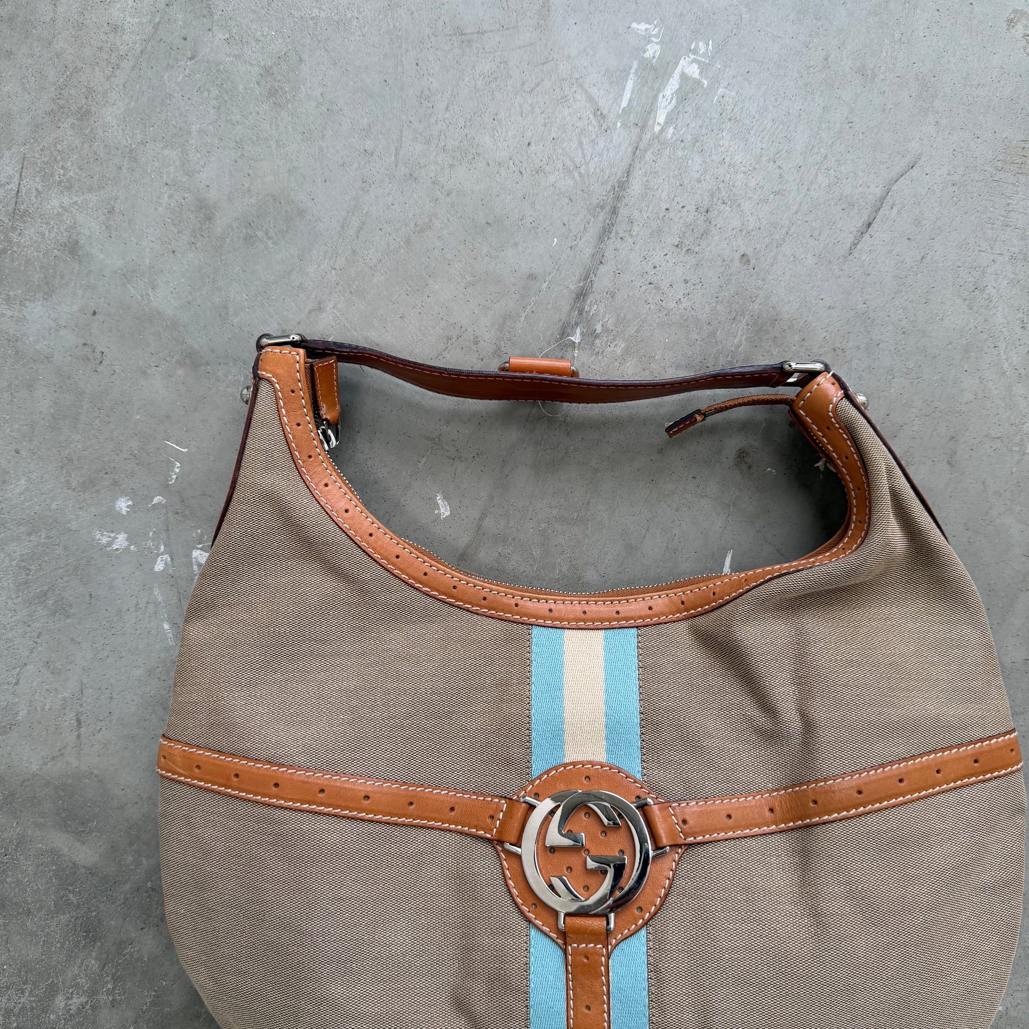 Gucci Interlocking Leather Striped Shoulder Bag