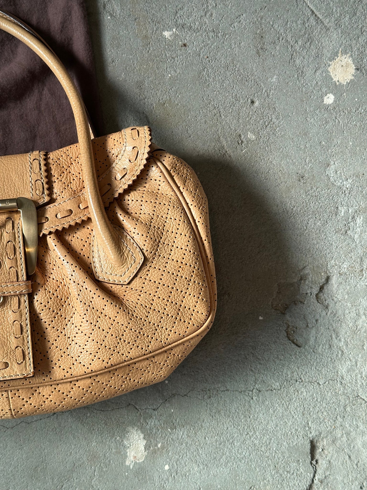 Celine Perforated Leather Shoulder Bag Beige