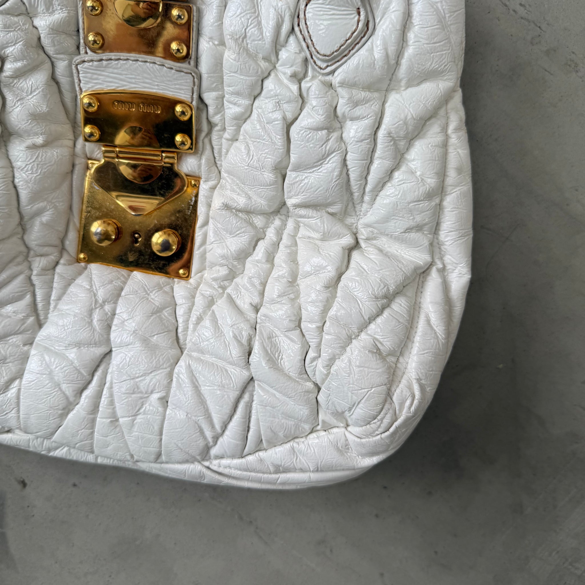 Miu Miu Matelassé White Leather Bag with Gold Hardware