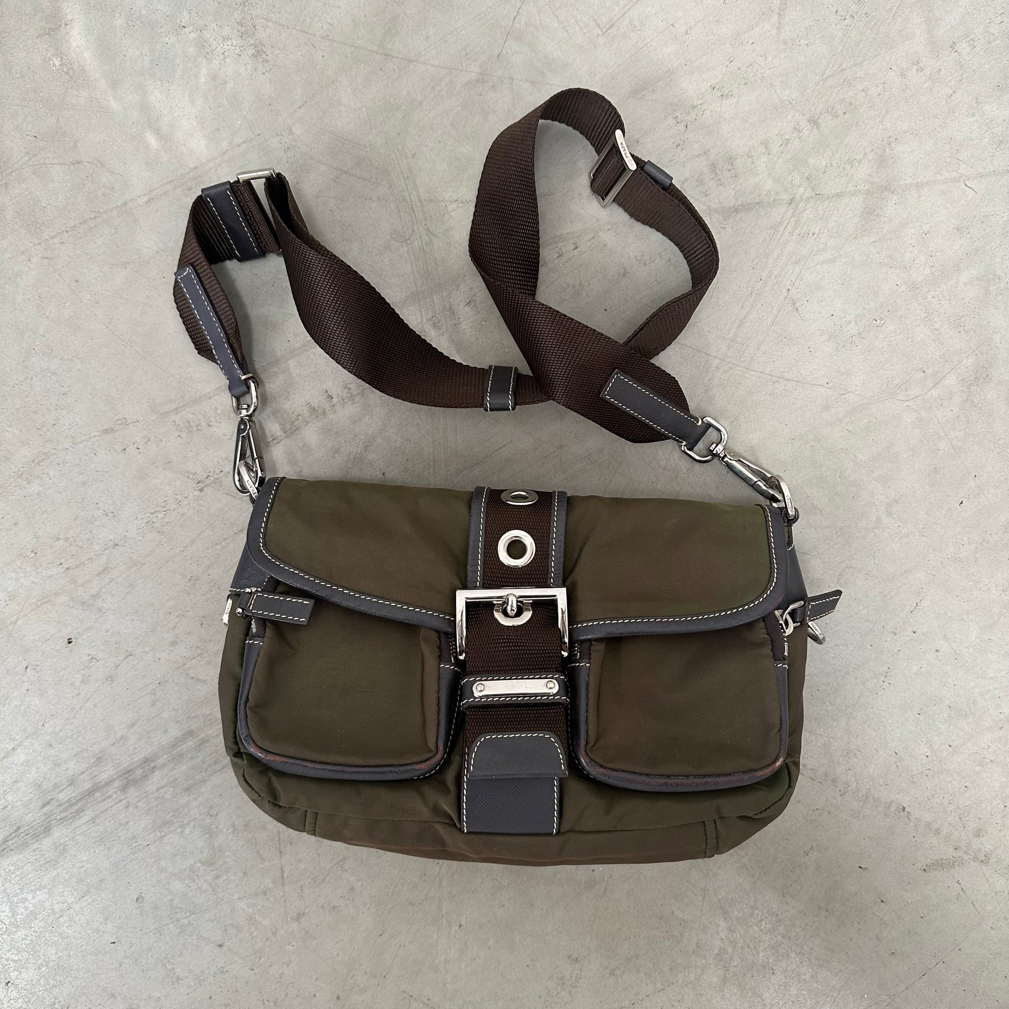 Prada Green Front Buckle Messenger / Crossbody Bag
