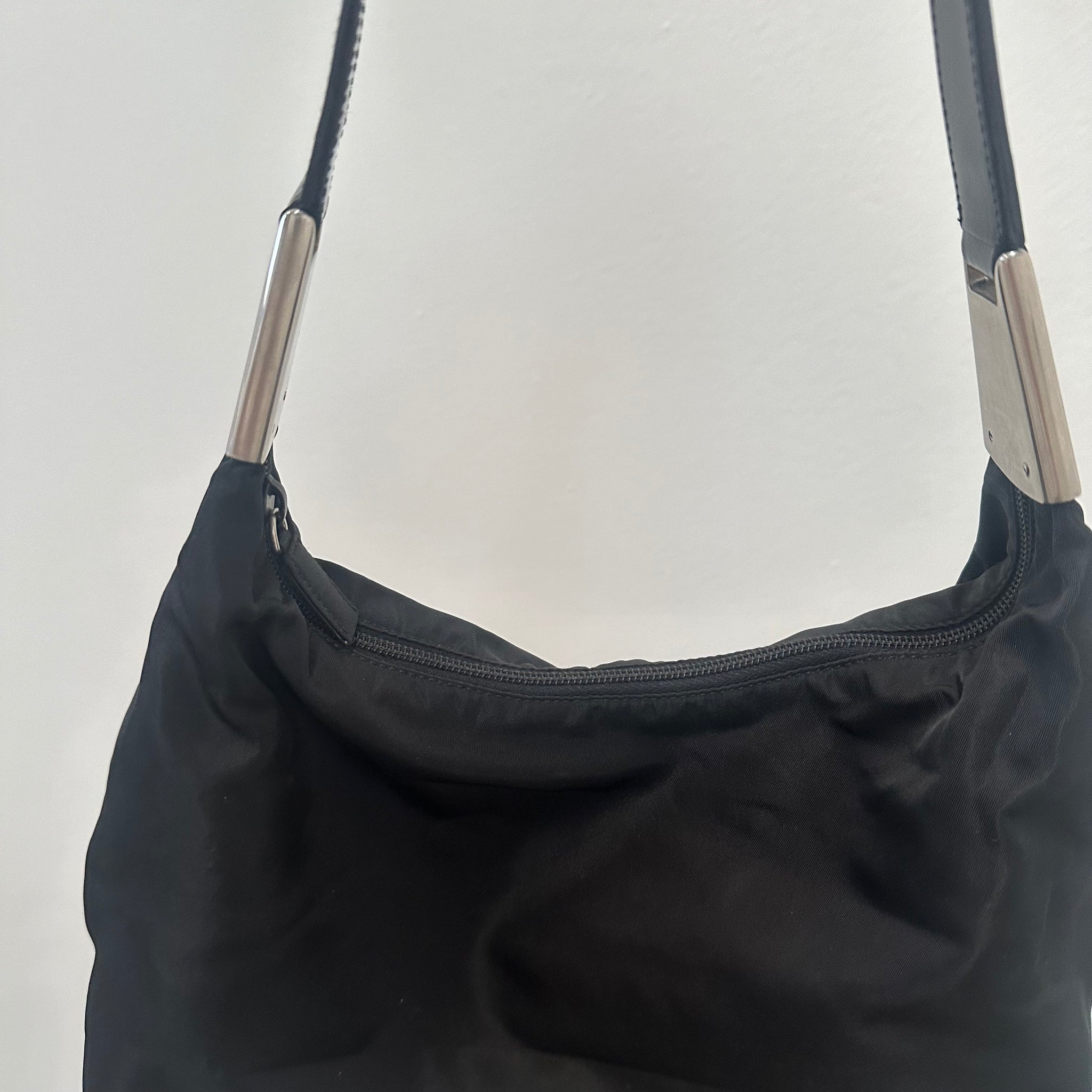 Prada Metal Side Shoulder Bag Nylon Black