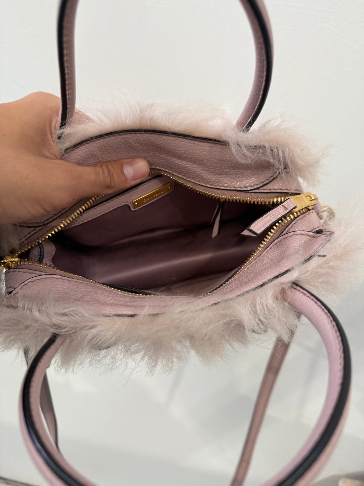 Miu Miu 2 Way Pink Fur Hand Bag with Long Strap