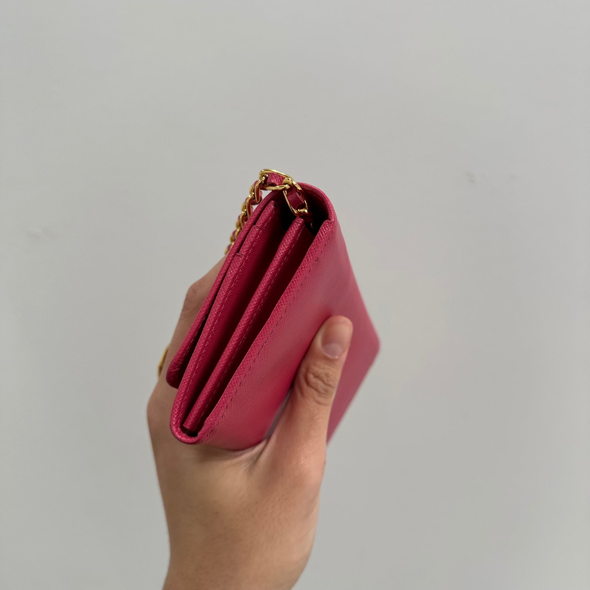 Prada Saffiano Pink Leather Crossbody Wallet on Chain Bag