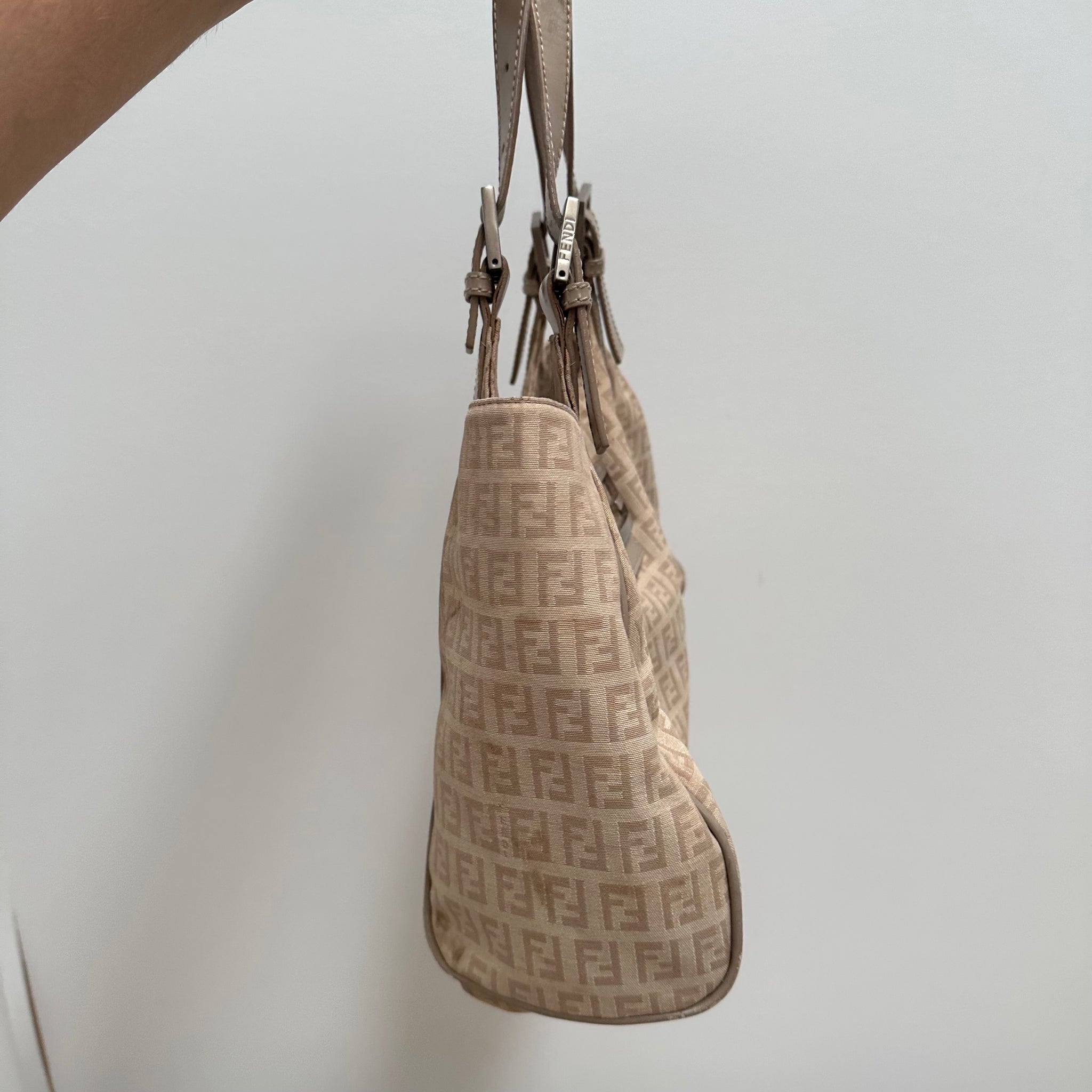 Fendi Zucchino Canvas Mamma Baguette Shoulder Bag Beige