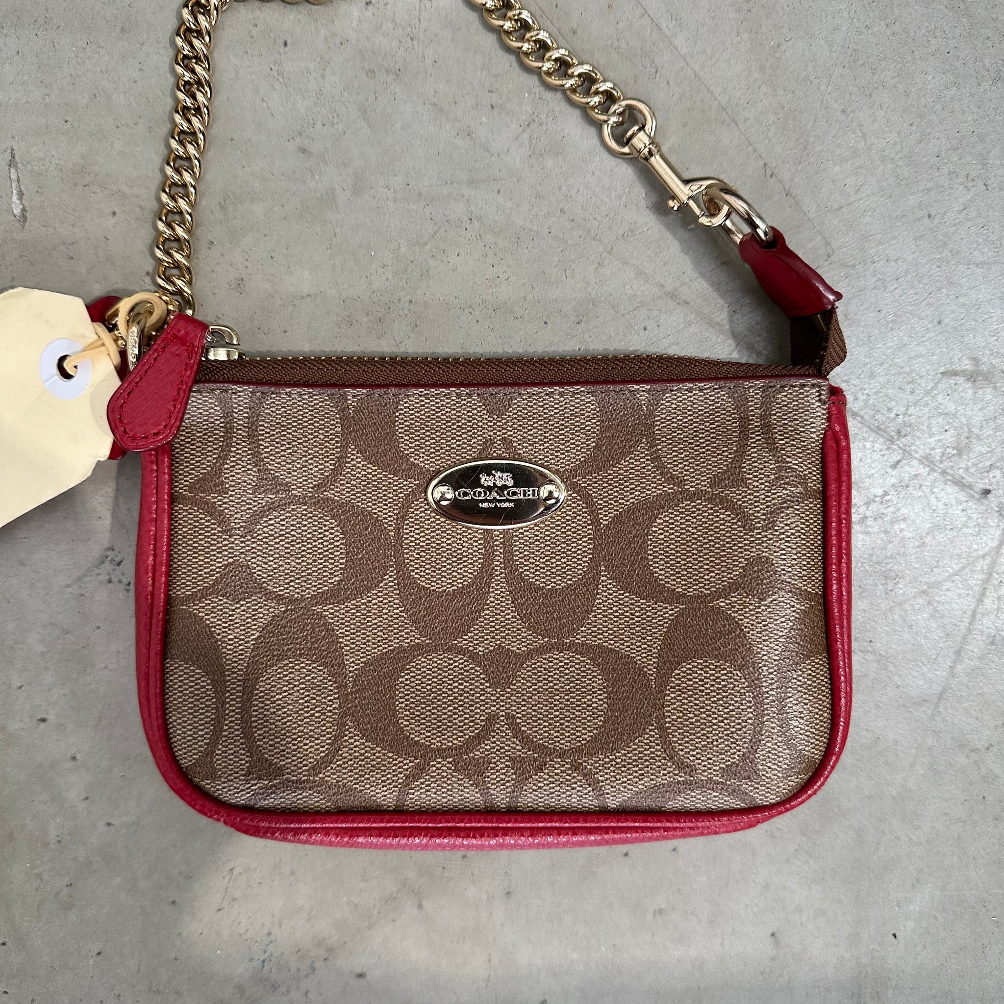 Coach Signature Pochette Shoulder Bag Beige/Red