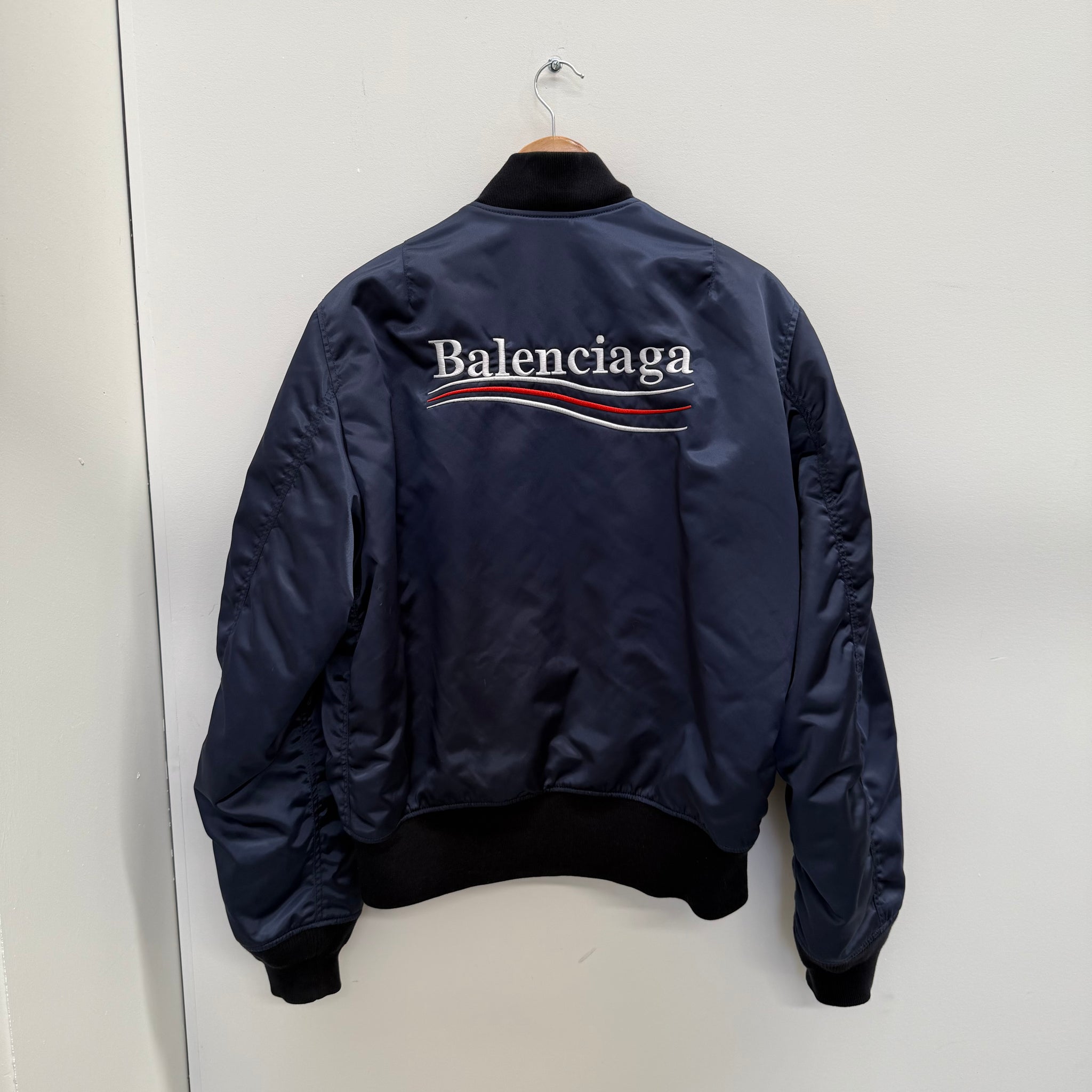 Balenciaga Campaign Logo Bomber Jacket Navy (Size 48)