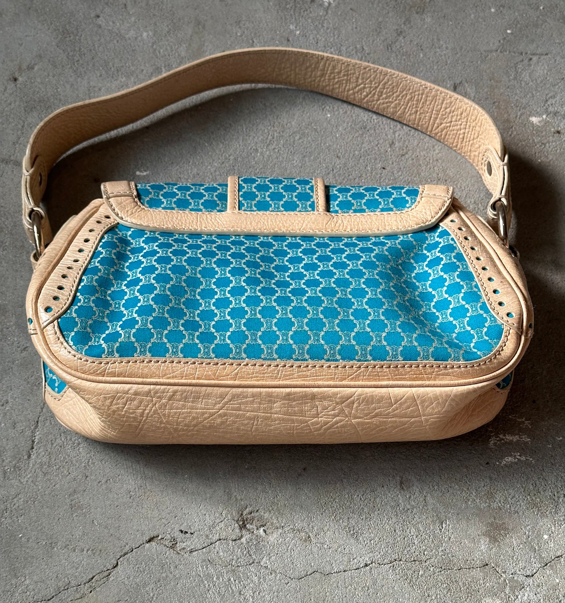 Celine Macadam Triomphe Shoulder Bag Blue/Beige