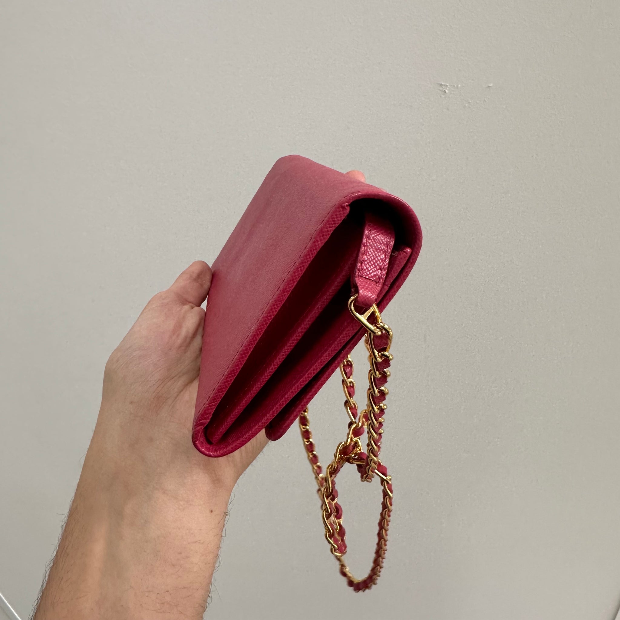 Prada Saffiano Pink Leather Crossbody Wallet on Chain Bag